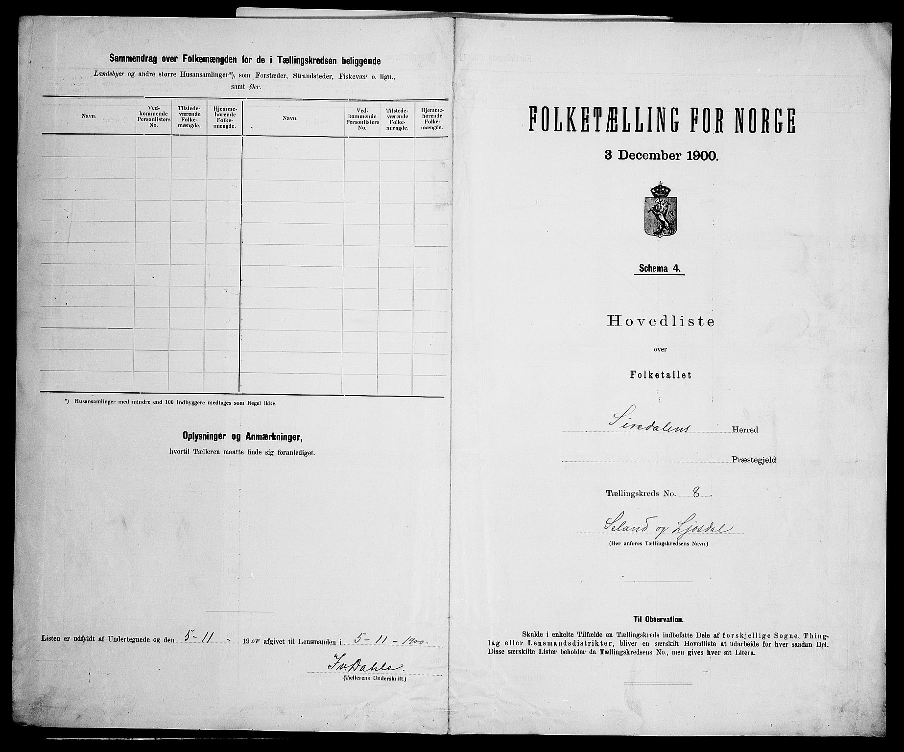 SAK, Folketelling 1900 for 1046 Sirdal herred, 1900, s. 32