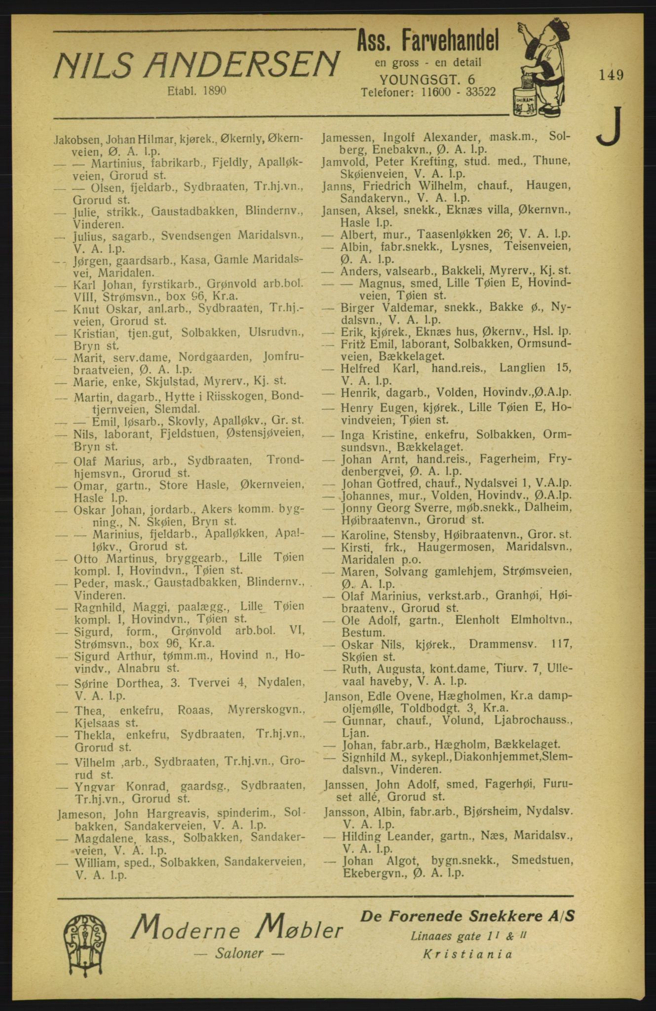 Aker adressebok/adressekalender, PUBL/001/A/002: Akers adressekalender, 1922, s. 149