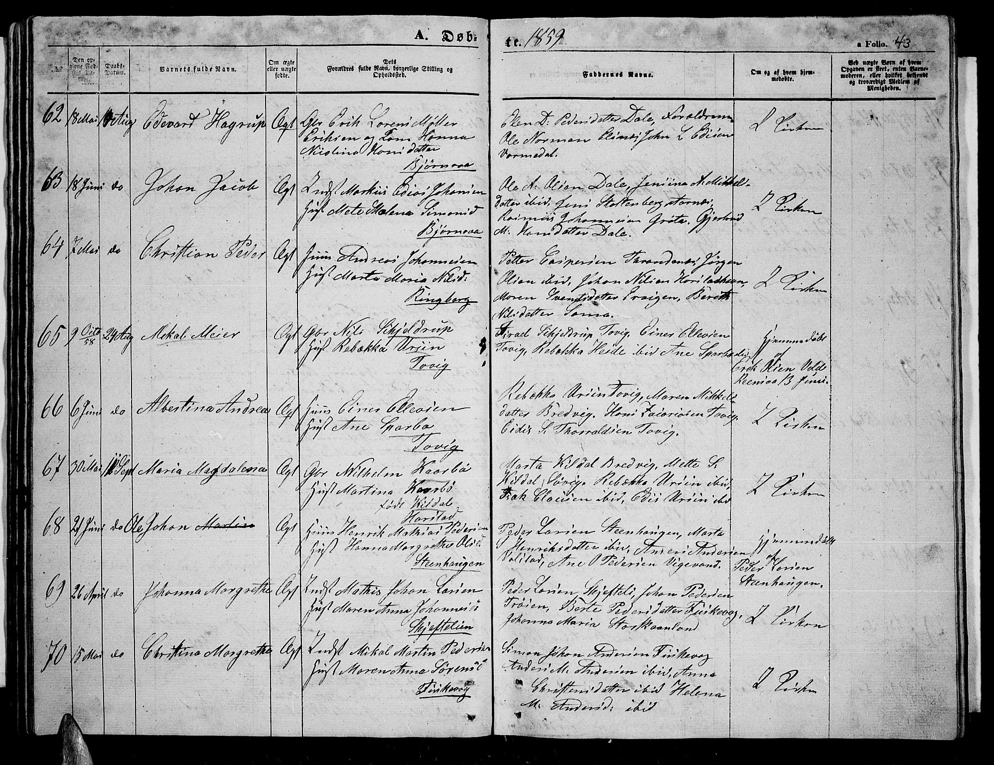 Trondenes sokneprestkontor, AV/SATØ-S-1319/H/Hb/L0007klokker: Klokkerbok nr. 7, 1855-1862, s. 43