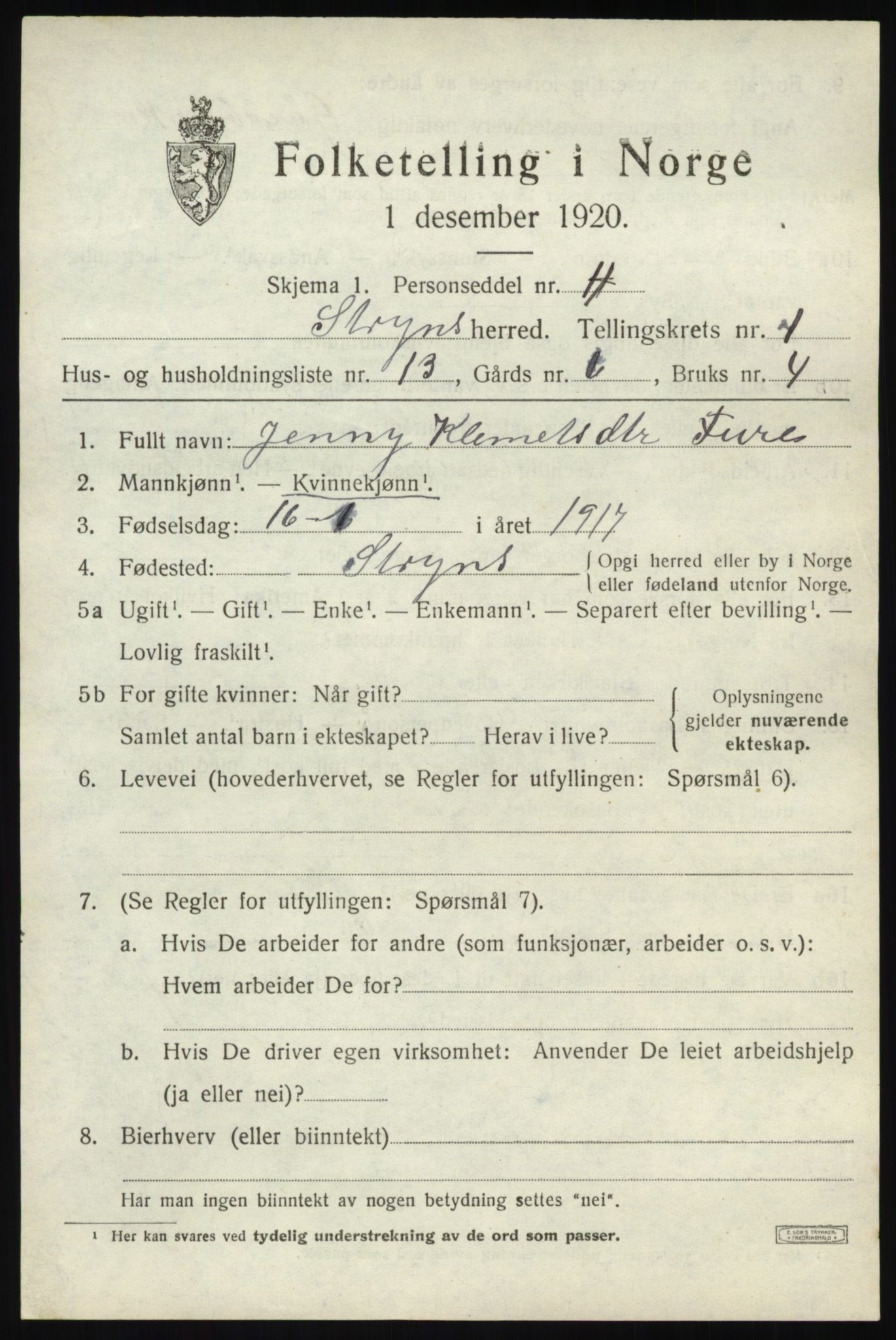 SAB, Folketelling 1920 for 1448 Stryn herred, 1920, s. 1070