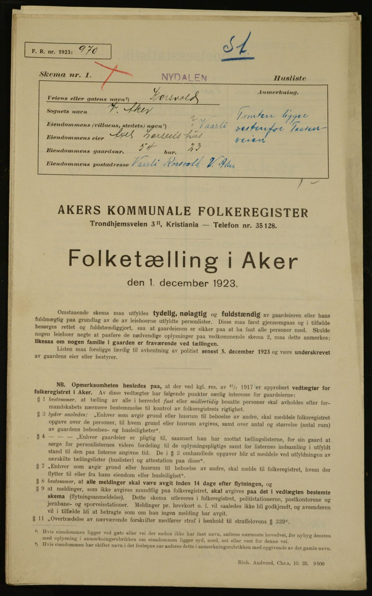 , Kommunal folketelling 1.12.1923 for Aker, 1923, s. 13926