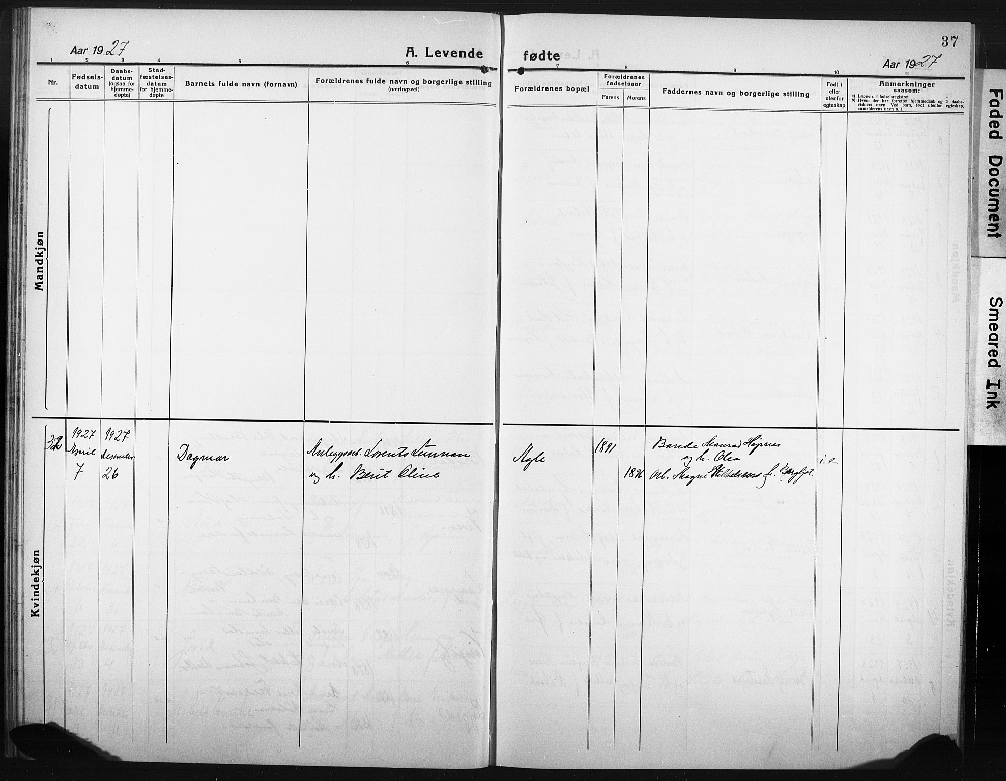 Ministerialprotokoller, klokkerbøker og fødselsregistre - Nord-Trøndelag, AV/SAT-A-1458/749/L0480: Klokkerbok nr. 749C02, 1924-1932, s. 37