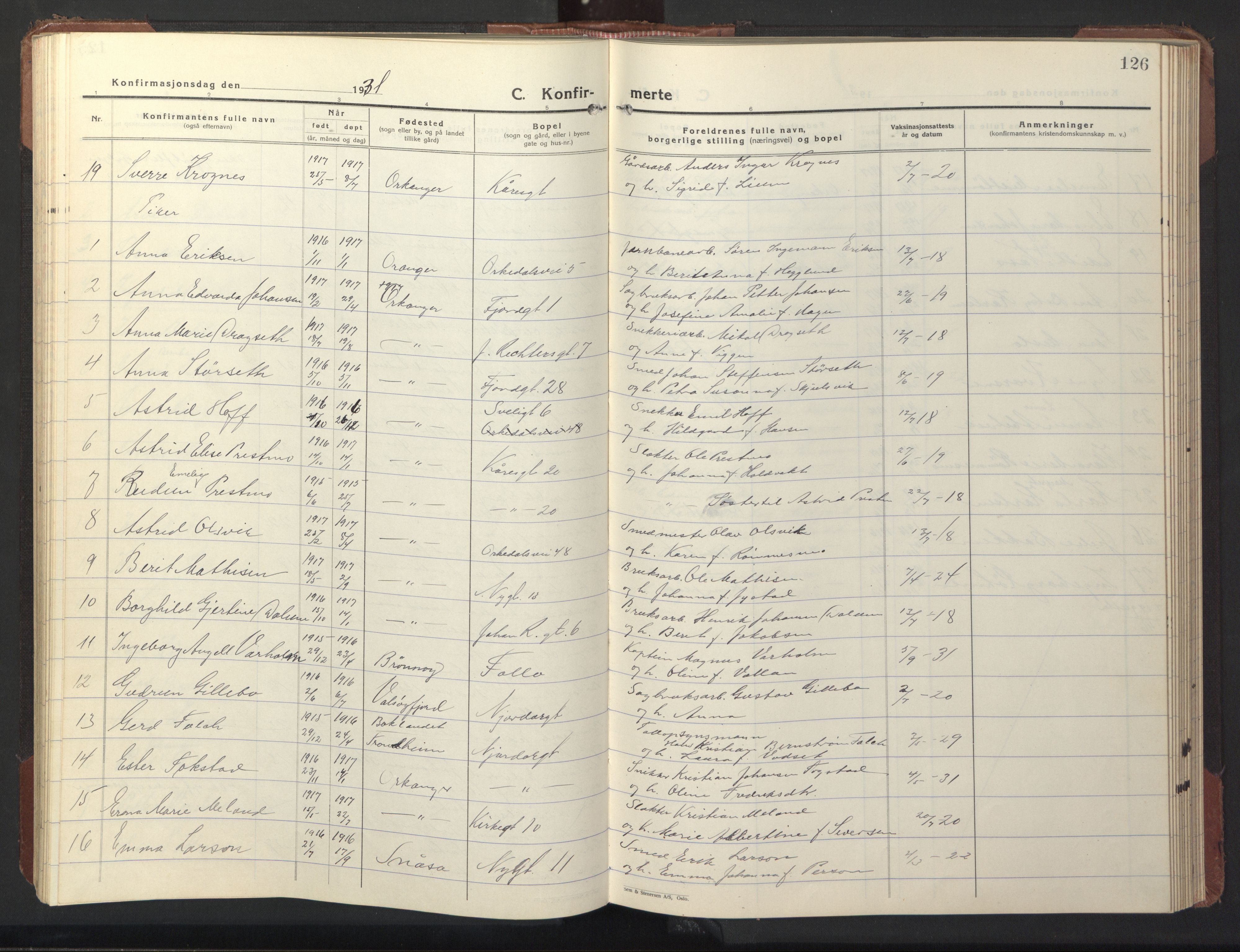 Ministerialprotokoller, klokkerbøker og fødselsregistre - Sør-Trøndelag, AV/SAT-A-1456/669/L0832: Klokkerbok nr. 669C02, 1925-1953, s. 126