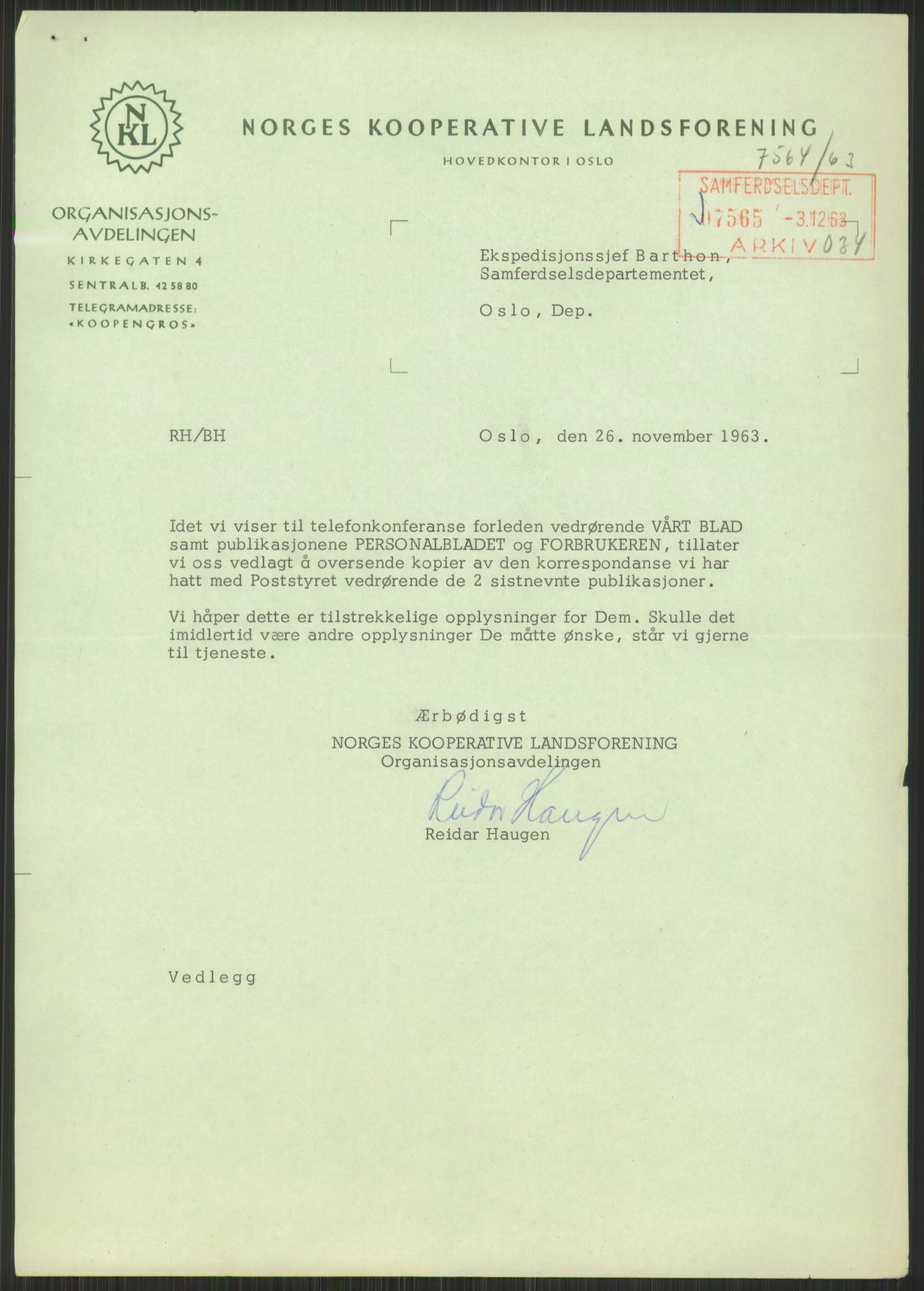 Samferdselsdepartementets sentralarkiv, RA/S-1713/01/D/Da/L0336/0005: Arkiv / Posttakster, 1963, s. 5