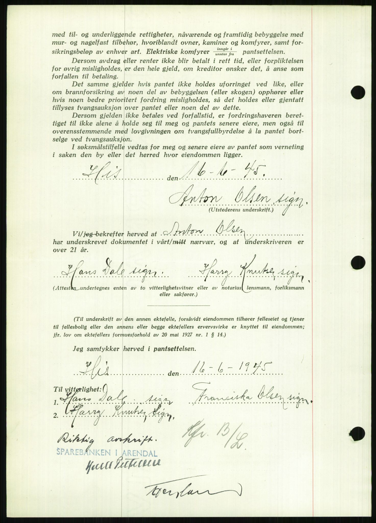 Nedenes sorenskriveri, AV/SAK-1221-0006/G/Gb/Gbb/L0002: Pantebok nr. II, 1942-1945, Dagboknr: 442/1945