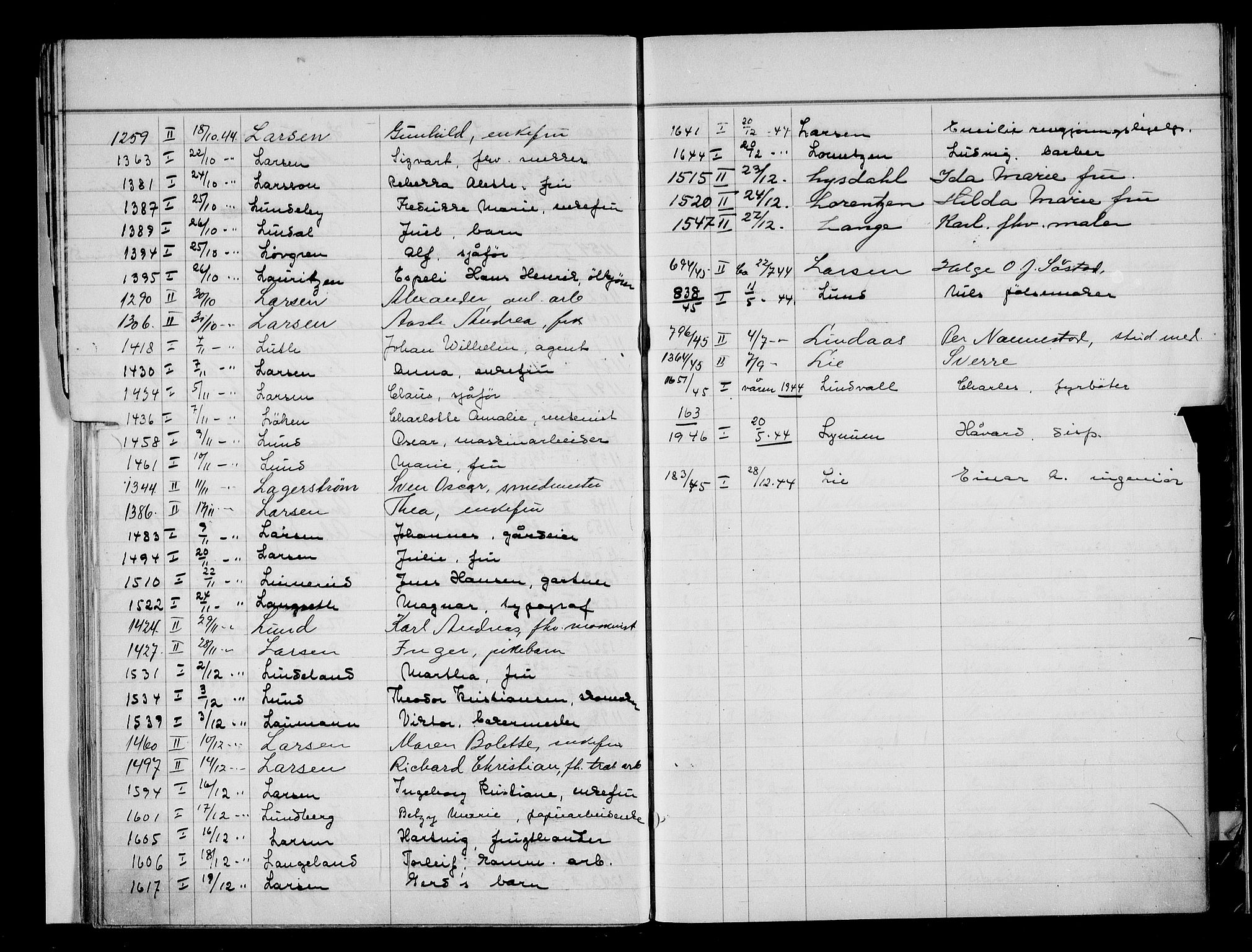 Oslo skifterett, AV/SAO-A-10383/F/Fa/Faa/L0044: Register til dødsfallsprotokollene, 1944