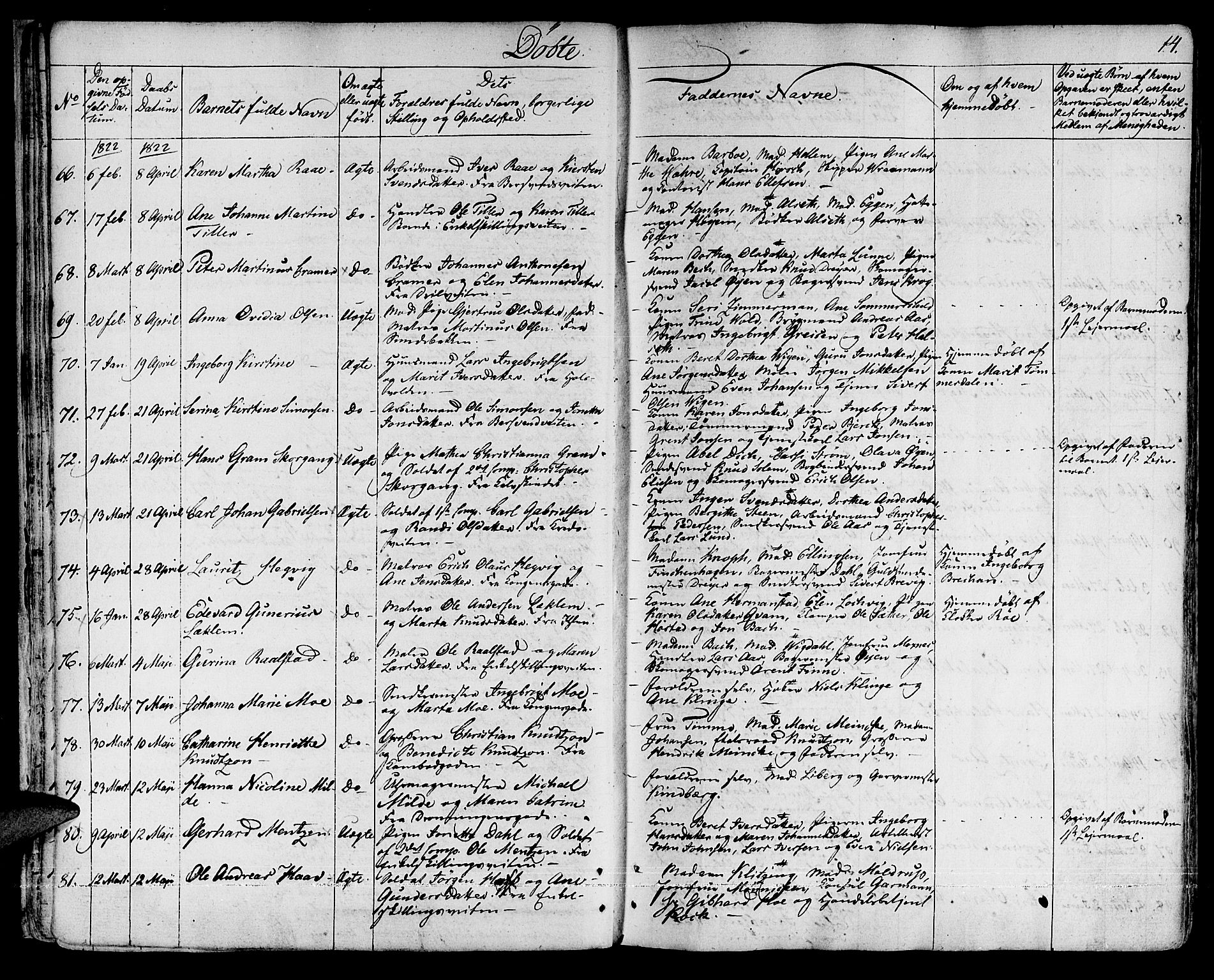 Ministerialprotokoller, klokkerbøker og fødselsregistre - Sør-Trøndelag, SAT/A-1456/601/L0045: Ministerialbok nr. 601A13, 1821-1831, s. 14