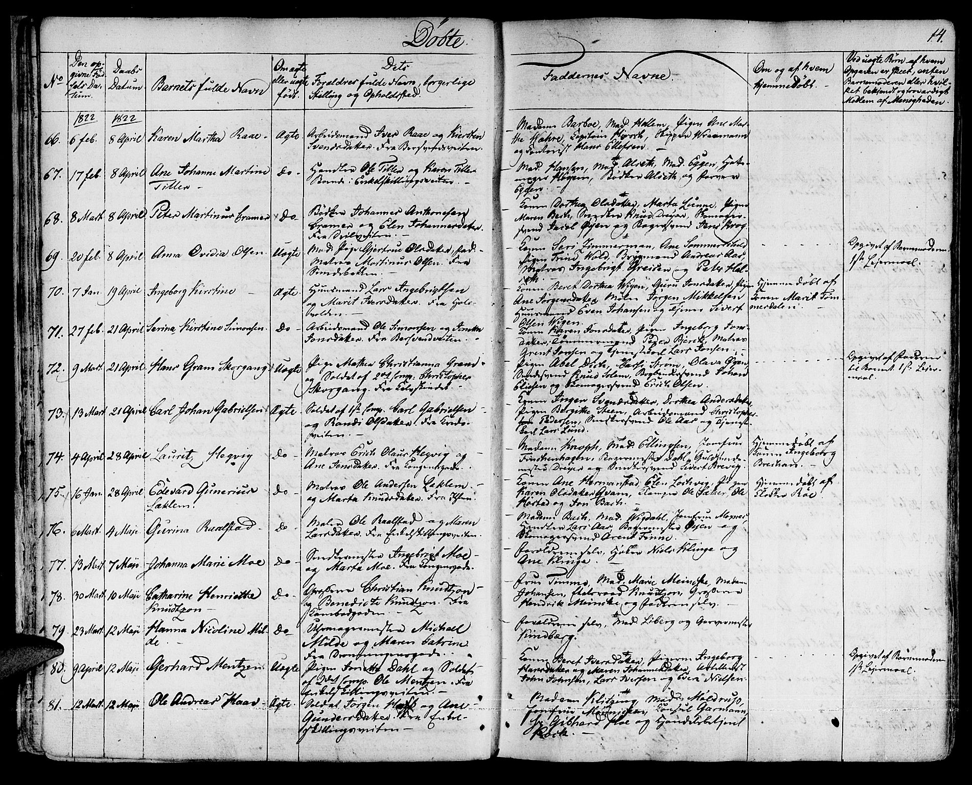 Ministerialprotokoller, klokkerbøker og fødselsregistre - Sør-Trøndelag, AV/SAT-A-1456/601/L0045: Ministerialbok nr. 601A13, 1821-1831, s. 14