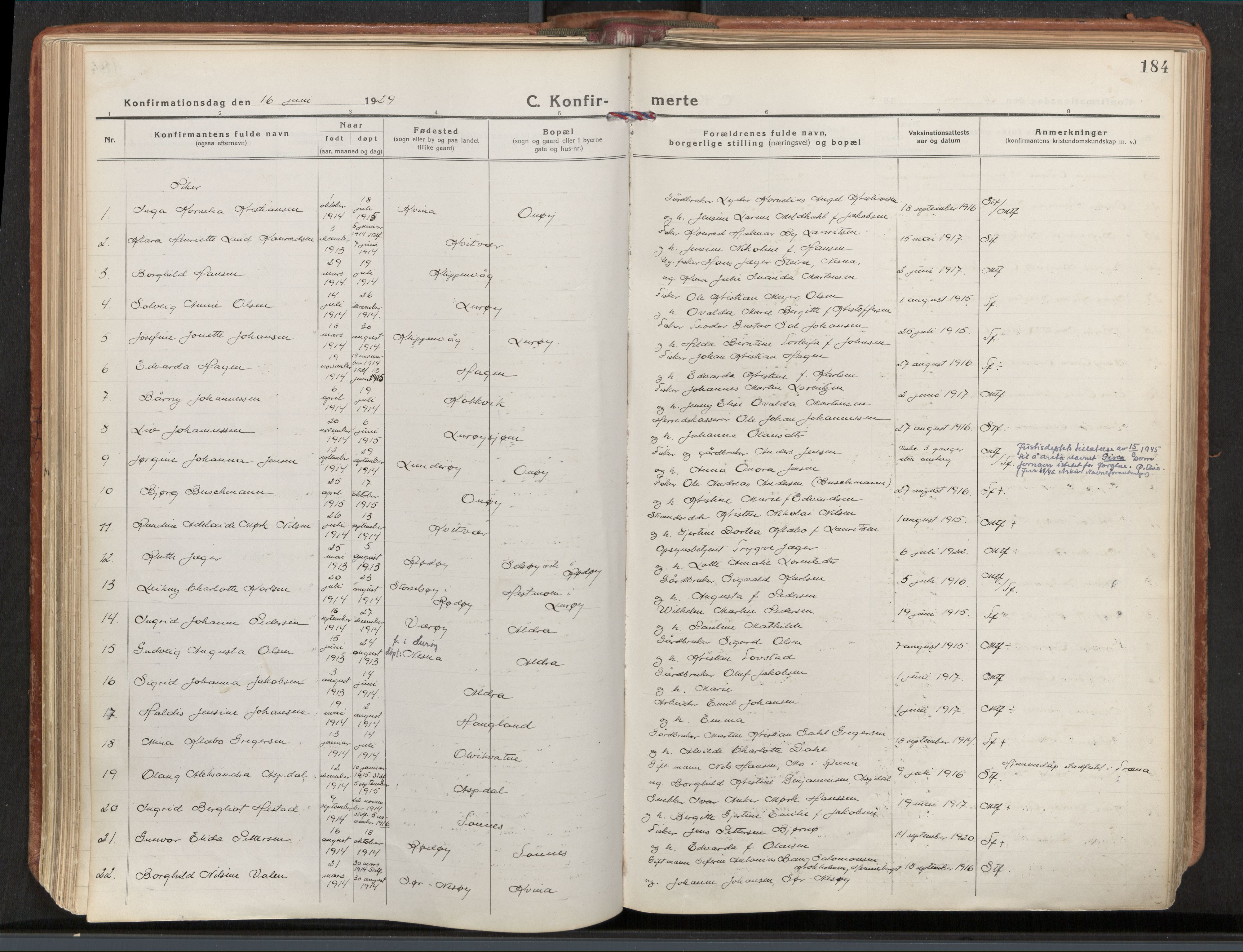 Ministerialprotokoller, klokkerbøker og fødselsregistre - Nordland, AV/SAT-A-1459/839/L0570: Ministerialbok nr. 839A07, 1923-1942, s. 184