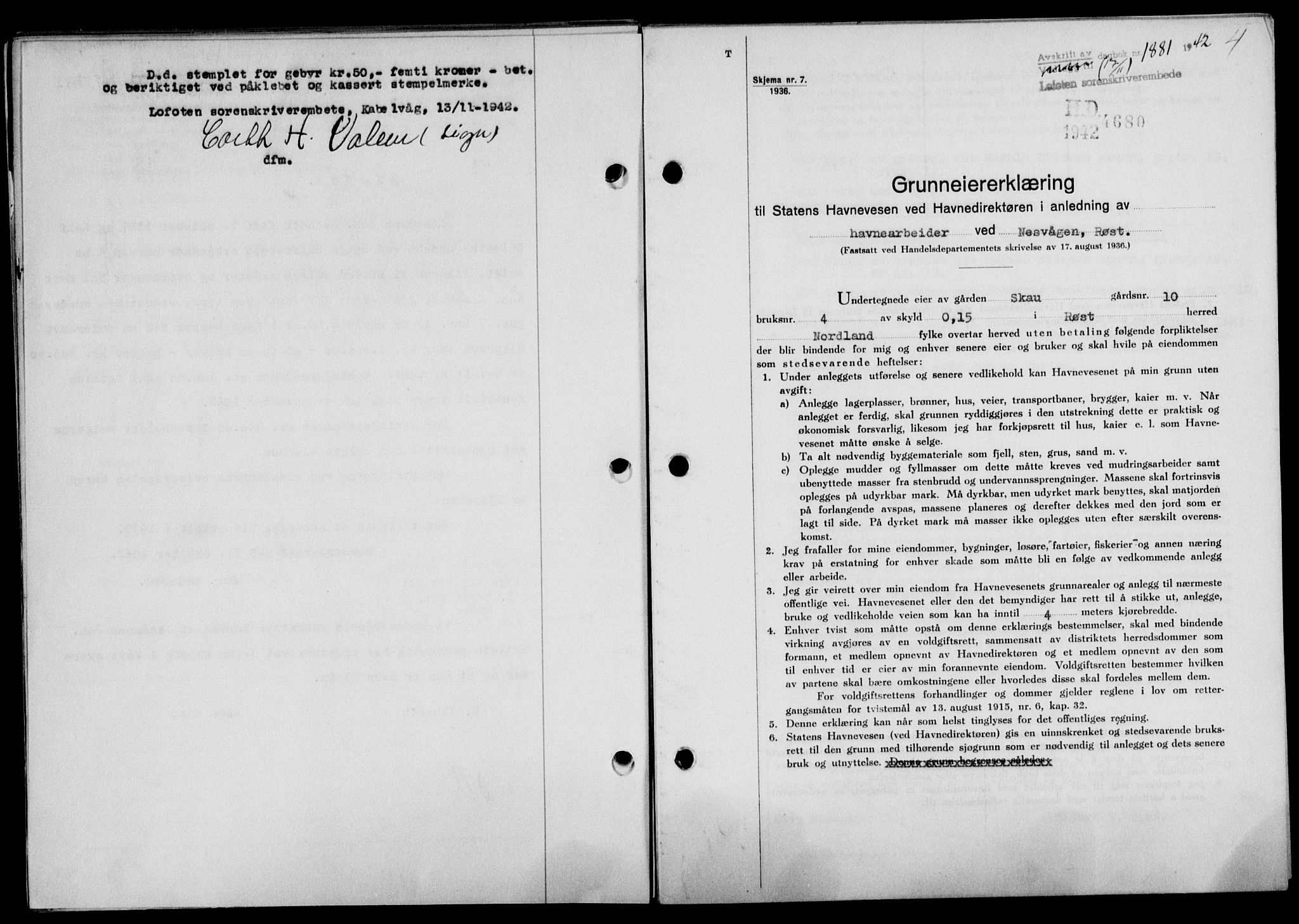 Lofoten sorenskriveri, SAT/A-0017/1/2/2C/L0010a: Pantebok nr. 10a, 1942-1943, Dagboknr: 1881/1942