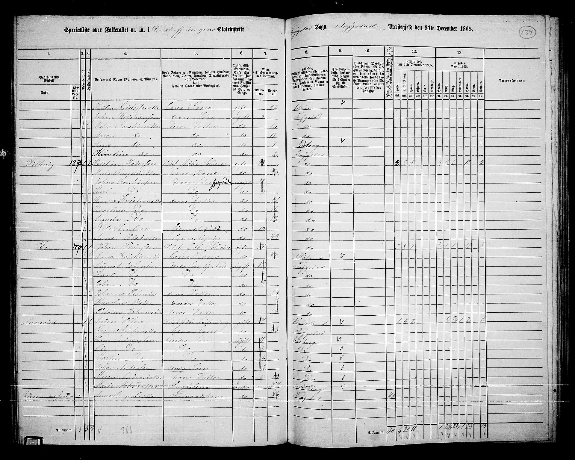 RA, Folketelling 1865 for 0122P Trøgstad prestegjeld, 1865, s. 121