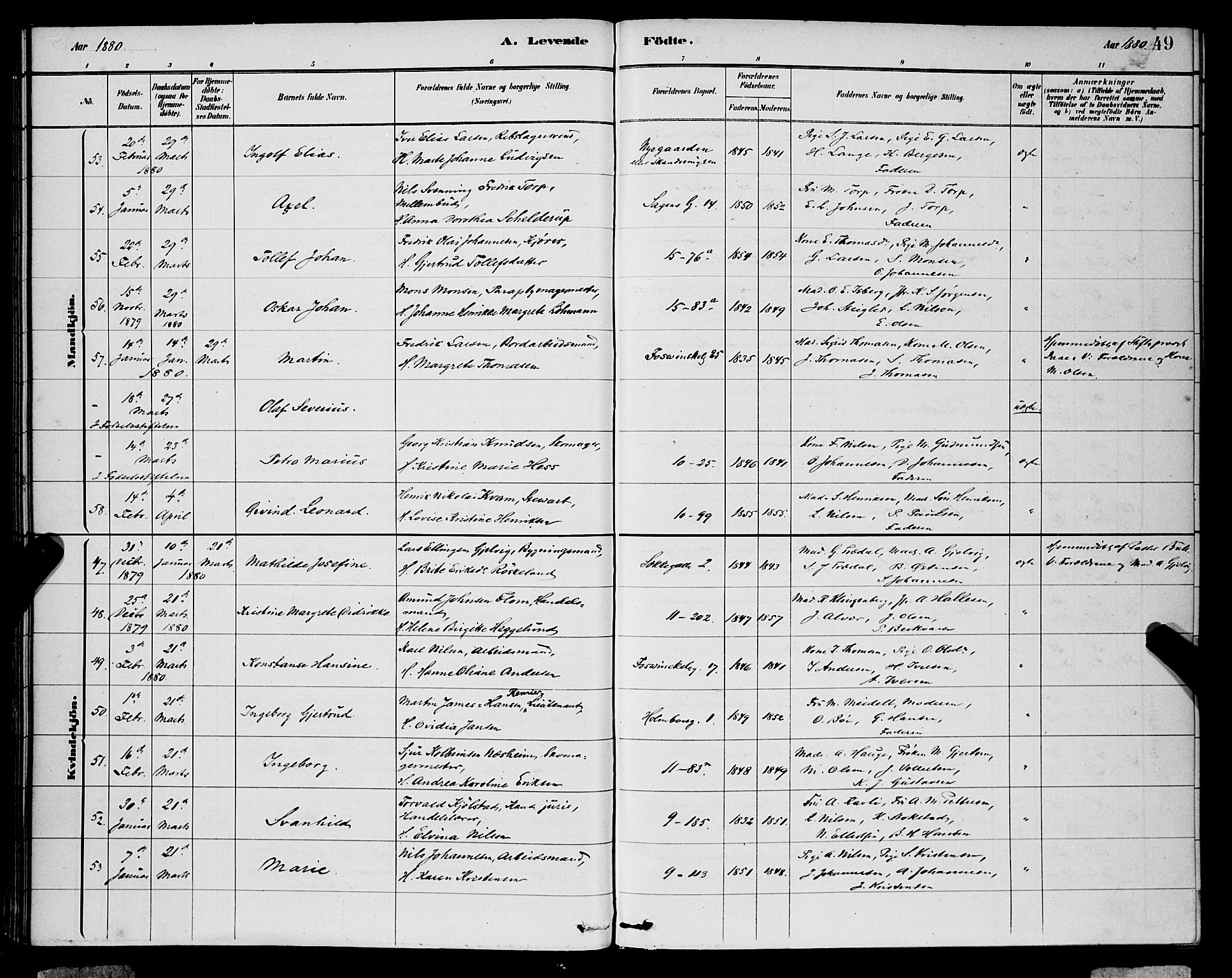 Domkirken sokneprestembete, AV/SAB-A-74801/H/Hab/L0015: Klokkerbok nr. B 8, 1879-1887, s. 49