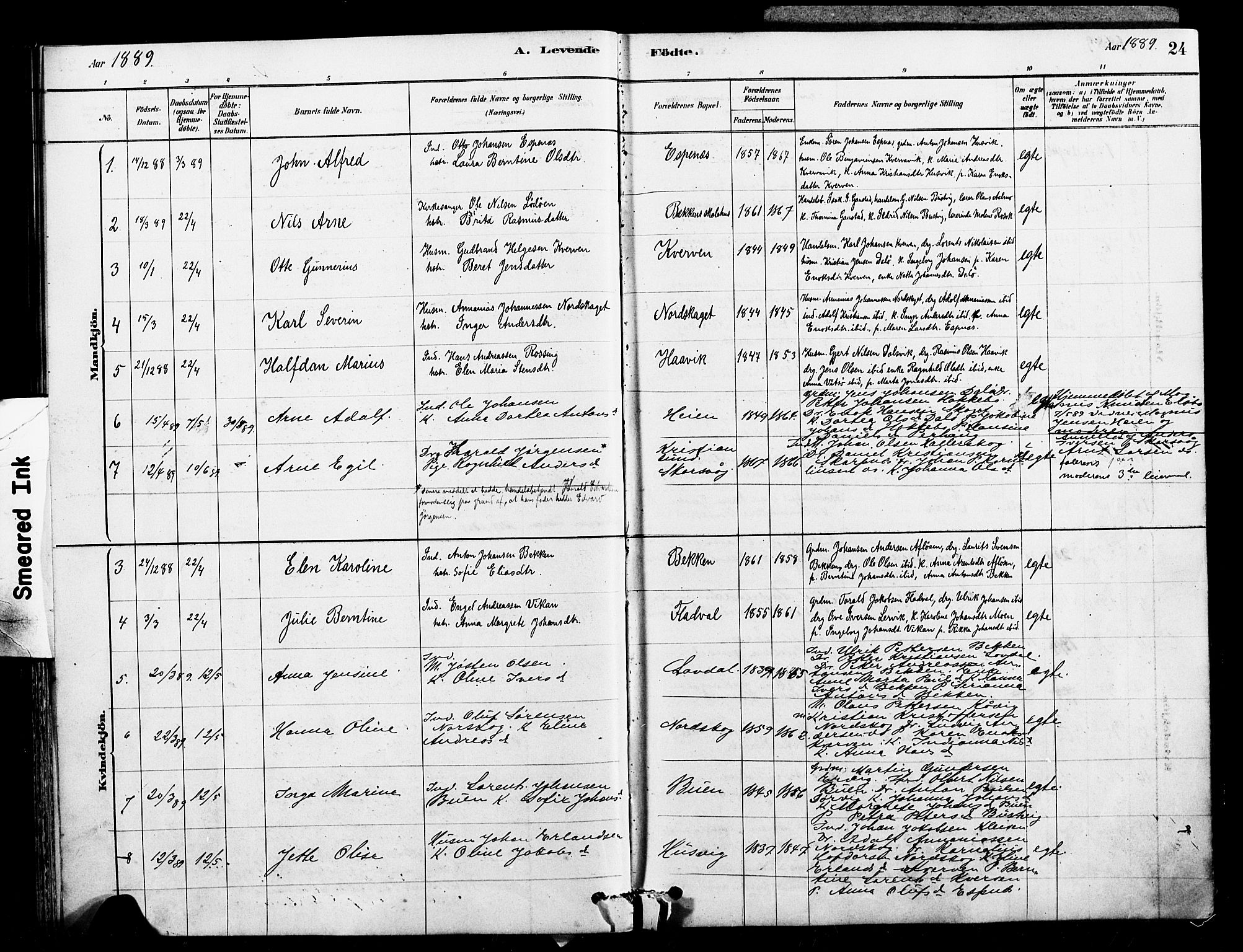 Ministerialprotokoller, klokkerbøker og fødselsregistre - Sør-Trøndelag, AV/SAT-A-1456/641/L0595: Ministerialbok nr. 641A01, 1882-1897, s. 24