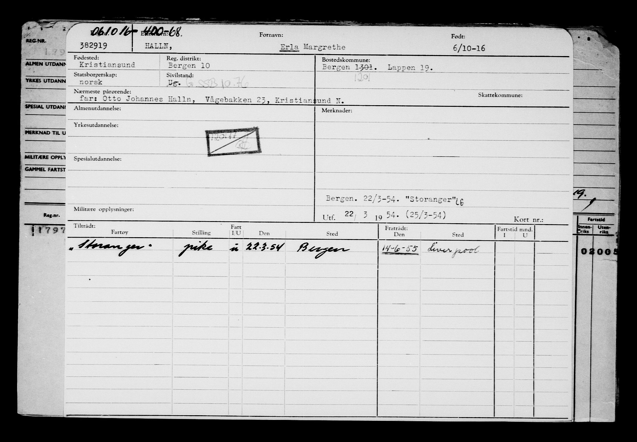 Direktoratet for sjømenn, AV/RA-S-3545/G/Gb/L0143: Hovedkort, 1916, s. 85