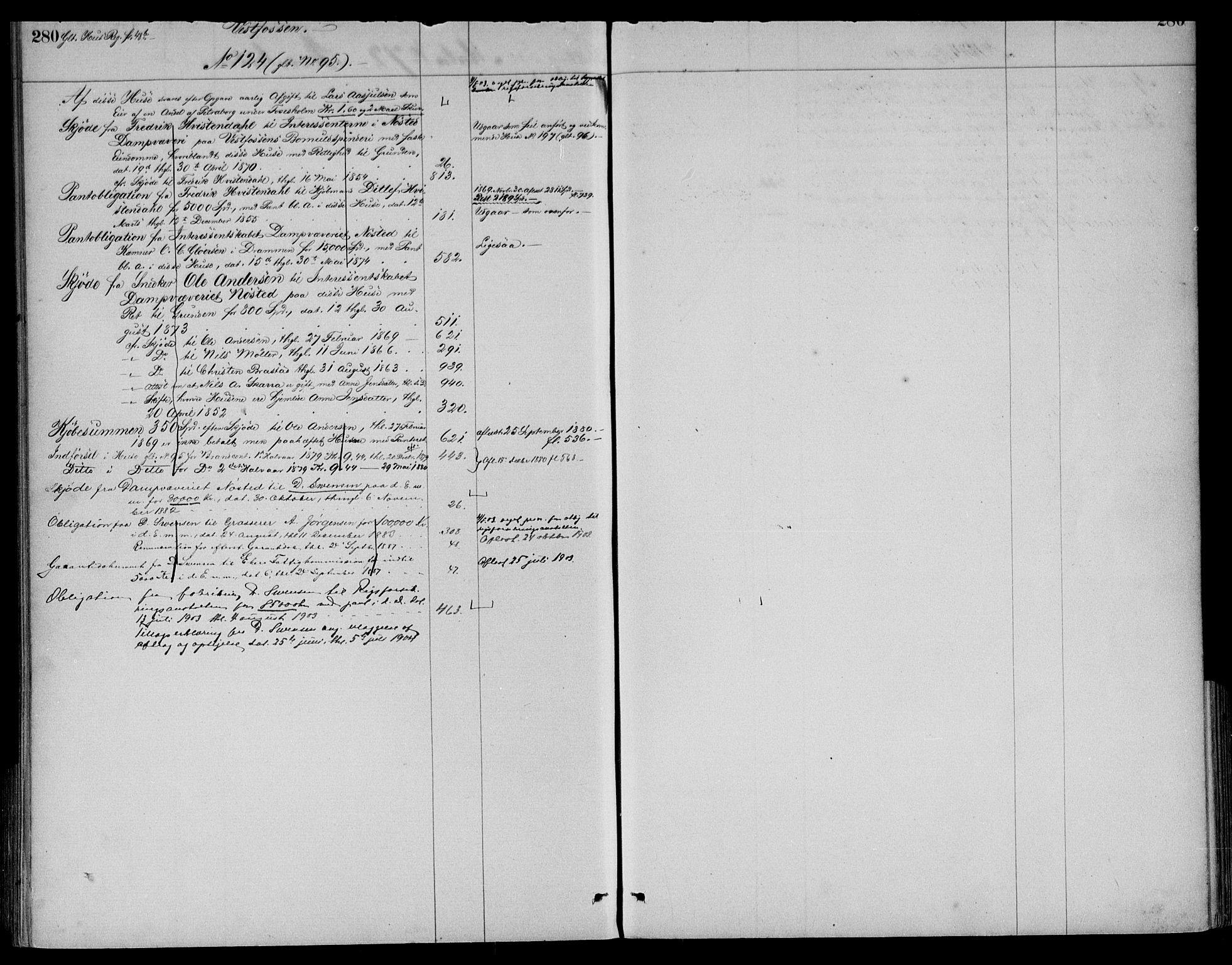 Eiker, Modum og Sigdal sorenskriveri, AV/SAKO-A-123/G/Gb/Gbd/L0002: Panteregister nr. IV 2, s. 280
