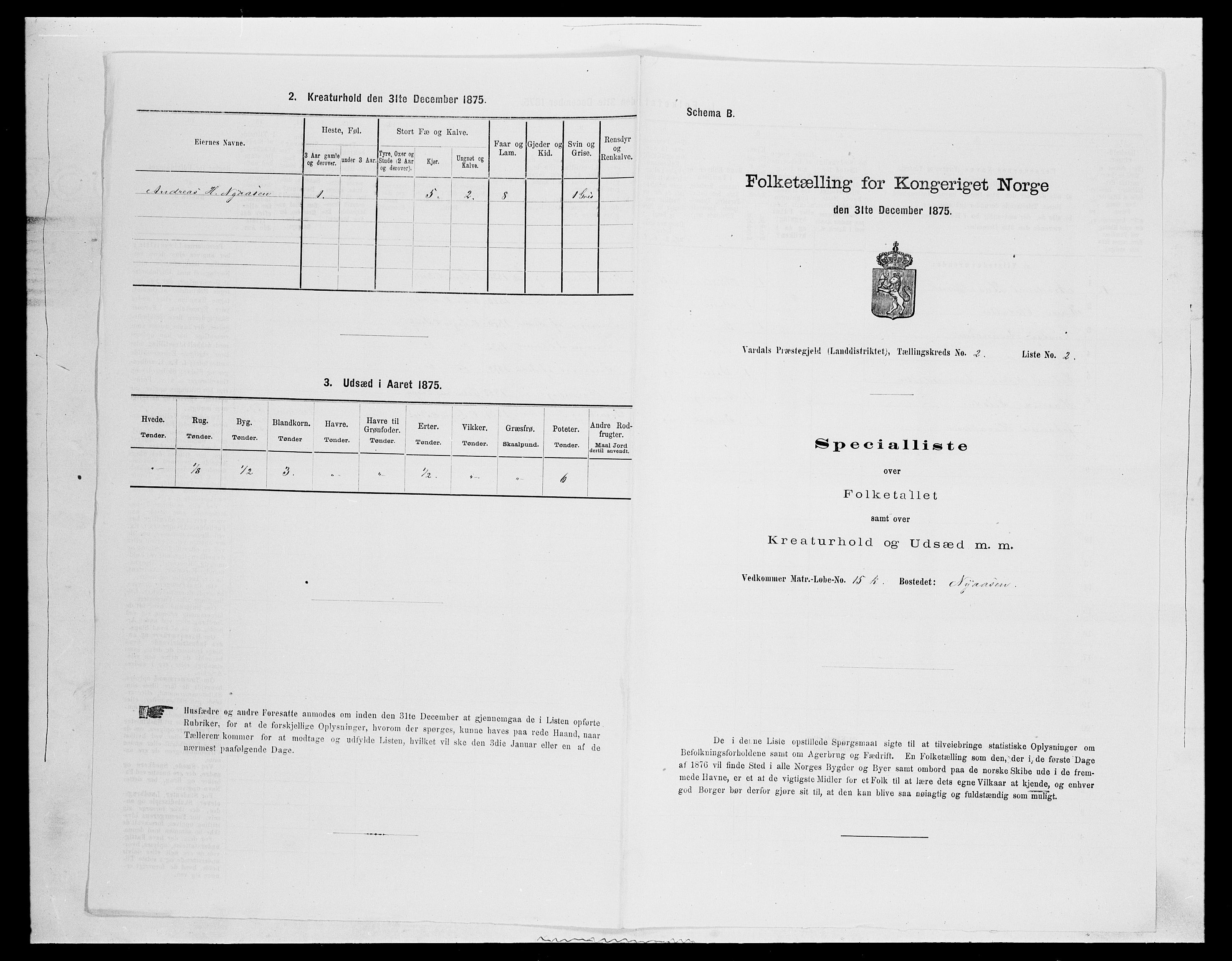 SAH, Folketelling 1875 for 0527L Vardal prestegjeld, Vardal sokn og Hunn sokn, 1875, s. 168