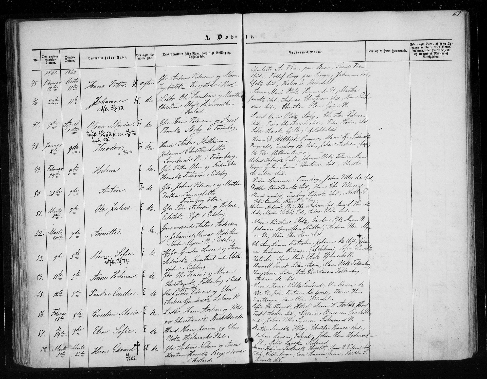 Eidsberg prestekontor Kirkebøker, AV/SAO-A-10905/F/Fa/L0010.a: Ministerialbok nr. I 10A, 1857-1866, s. 65