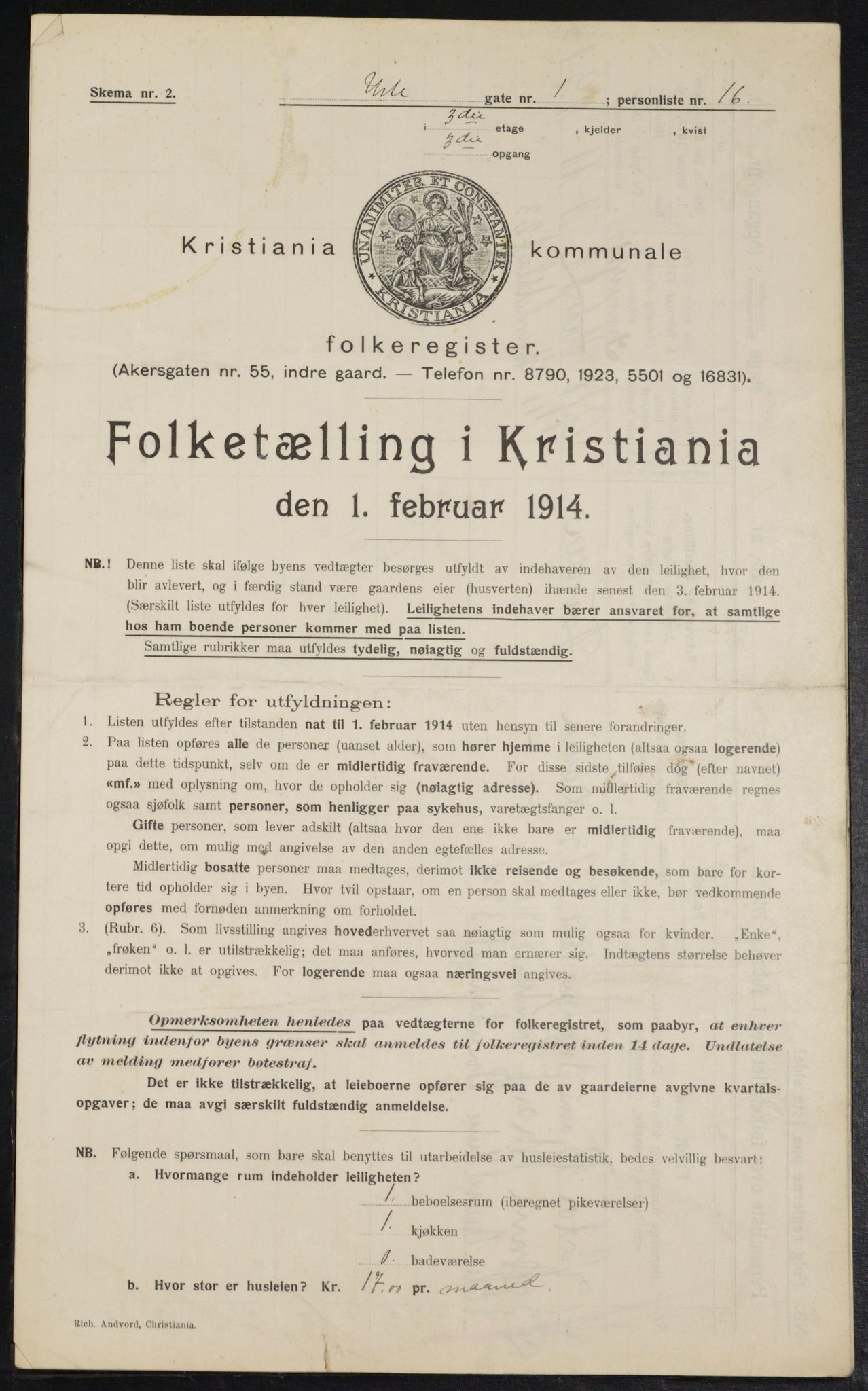 OBA, Kommunal folketelling 1.2.1914 for Kristiania, 1914, s. 121566