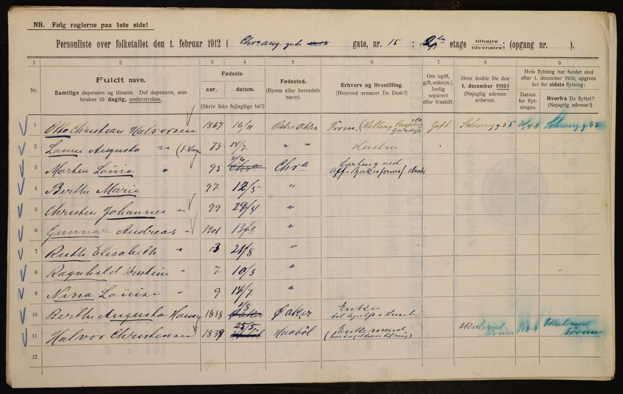 OBA, Kommunal folketelling 1.2.1912 for Kristiania, 1912, s. 54332