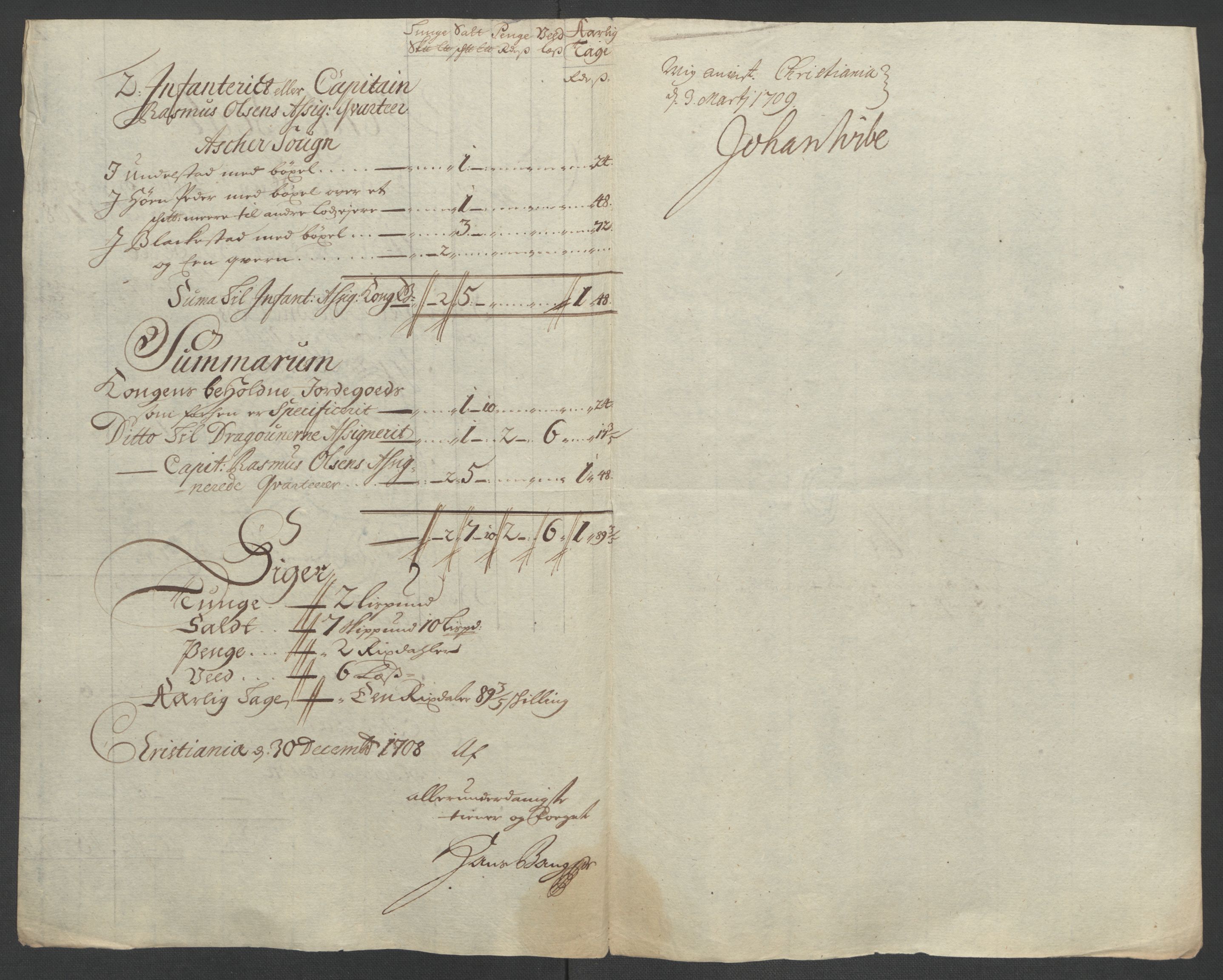 Rentekammeret inntil 1814, Reviderte regnskaper, Fogderegnskap, AV/RA-EA-4092/R10/L0447: Fogderegnskap Aker og Follo, 1707-1709, s. 233
