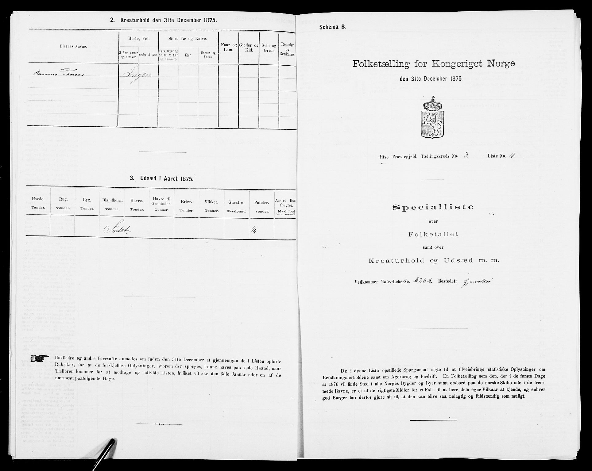 SAK, Folketelling 1875 for 0922P Hisøy prestegjeld, 1875, s. 508