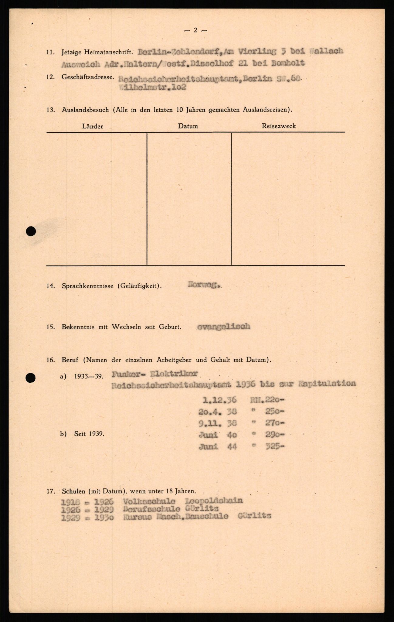 Forsvaret, Forsvarets overkommando II, RA/RAFA-3915/D/Db/L0028: CI Questionaires. Tyske okkupasjonsstyrker i Norge. Tyskere., 1945-1946, s. 381