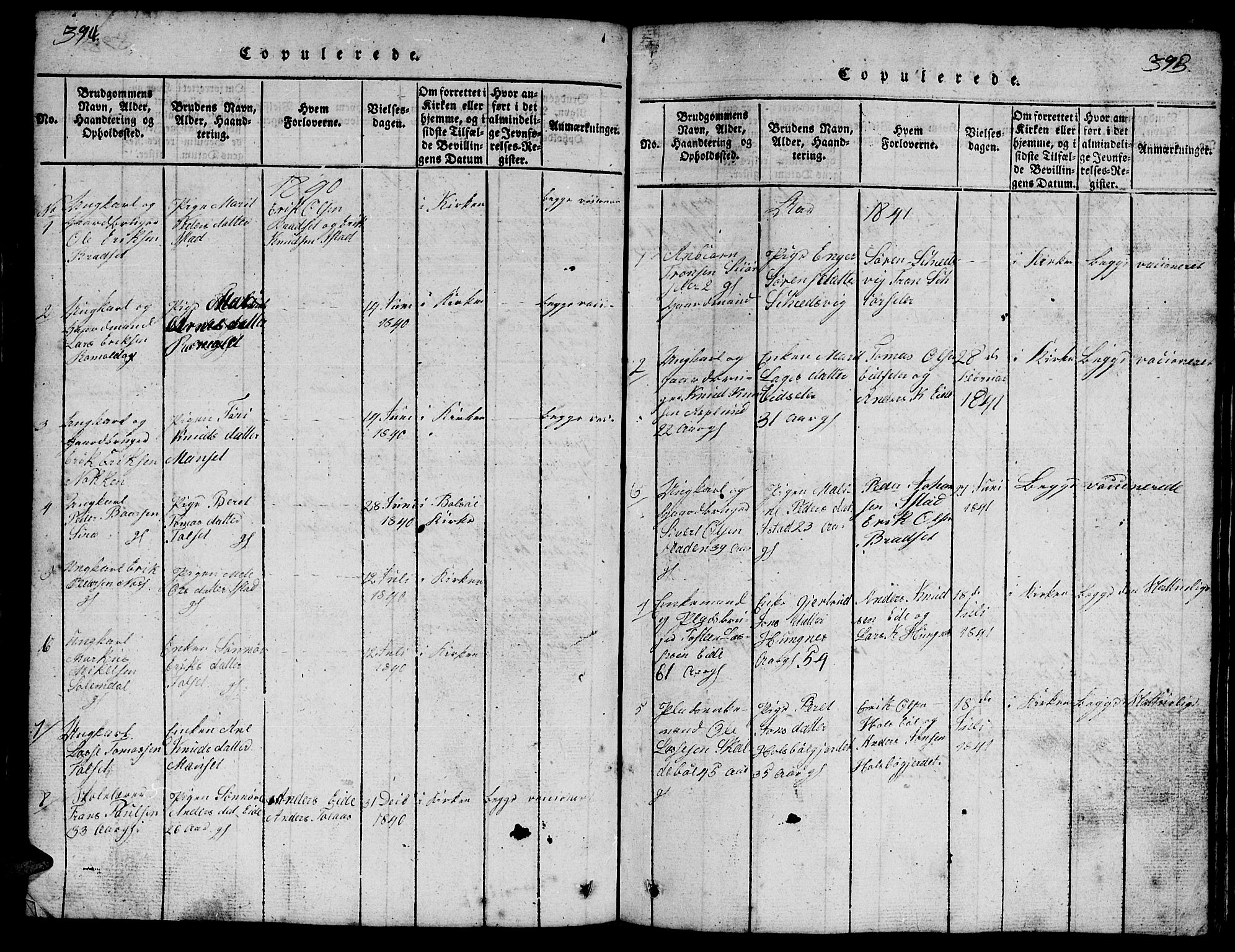 Ministerialprotokoller, klokkerbøker og fødselsregistre - Møre og Romsdal, SAT/A-1454/557/L0683: Klokkerbok nr. 557C01, 1818-1862, s. 394-395