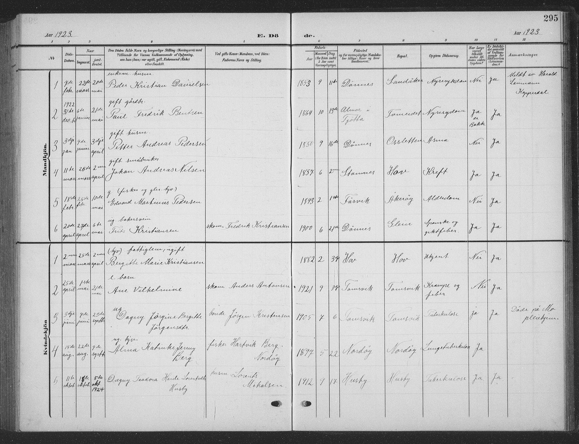 Ministerialprotokoller, klokkerbøker og fødselsregistre - Nordland, SAT/A-1459/835/L0533: Klokkerbok nr. 835C05, 1906-1939, s. 295