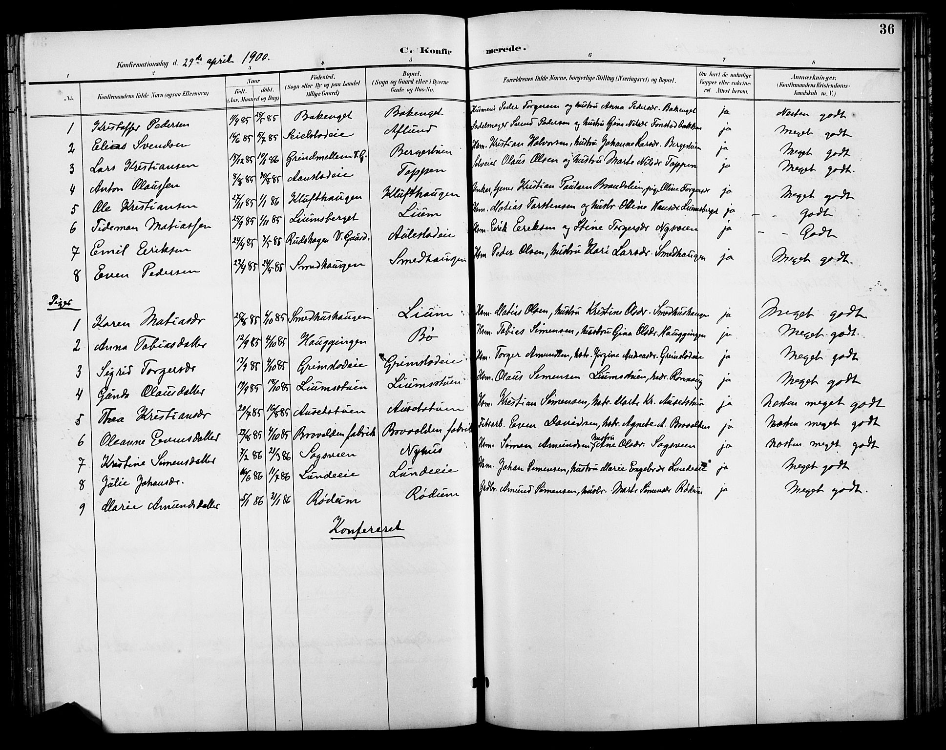 Østre Gausdal prestekontor, AV/SAH-PREST-092/H/Ha/Hab/L0003: Klokkerbok nr. 3, 1894-1915, s. 36