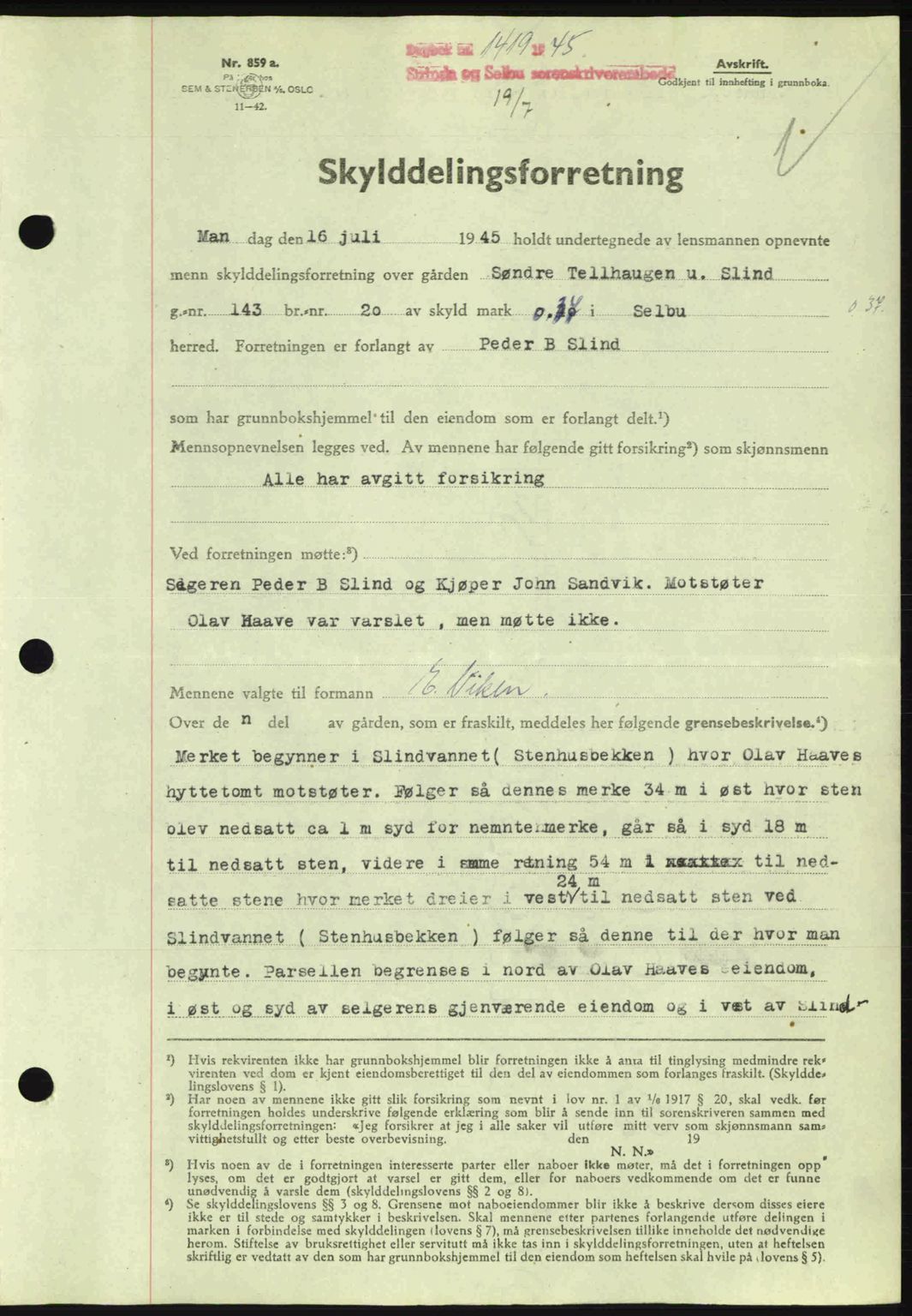 Strinda og Selbu sorenskriveri, SAT/A-0015/2/2C: Pantebok nr. A9, 1944-1945, Dagboknr: 1419/1945