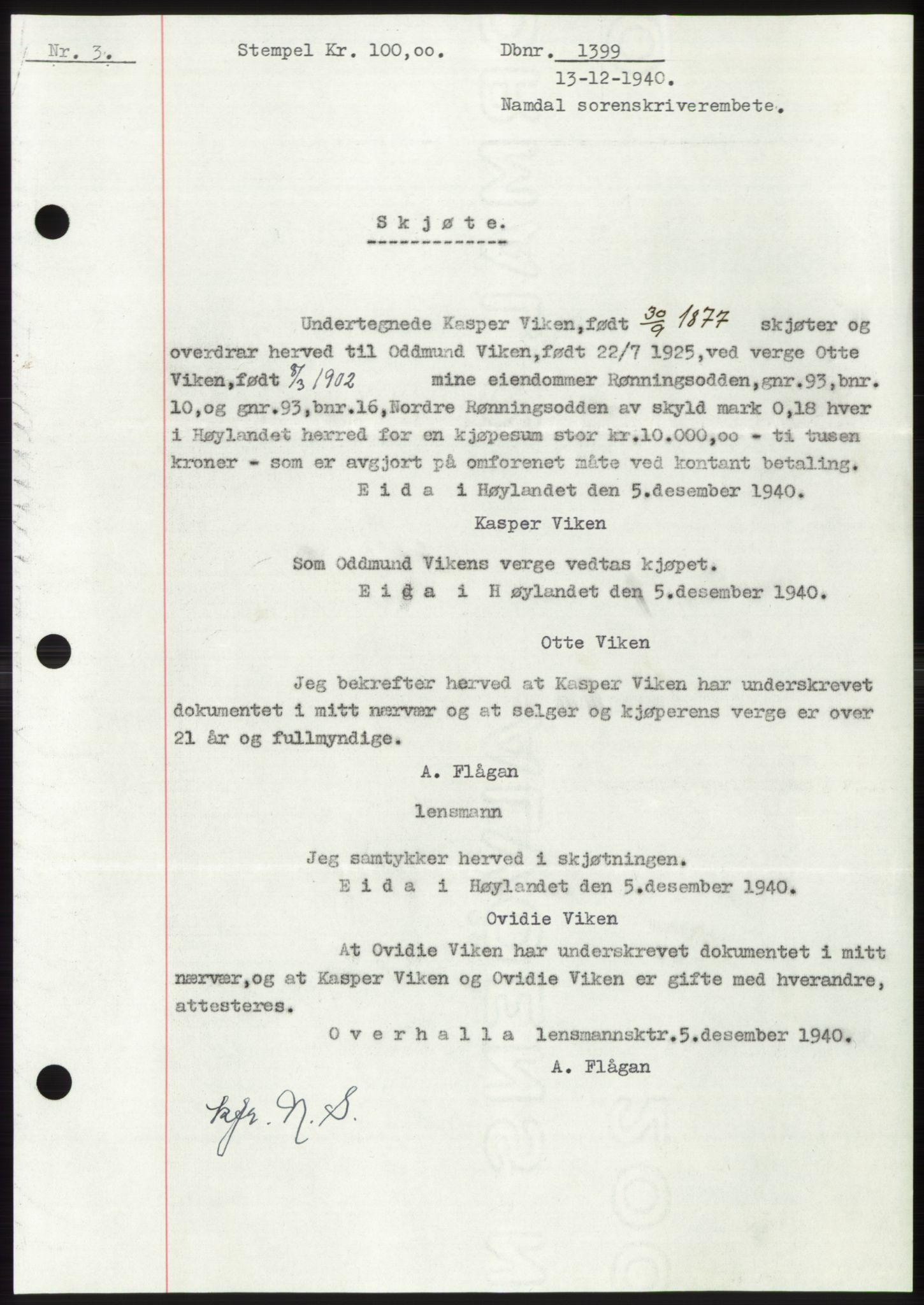 Namdal sorenskriveri, SAT/A-4133/1/2/2C: Pantebok nr. -, 1940-1941, Tingl.dato: 13.12.1940