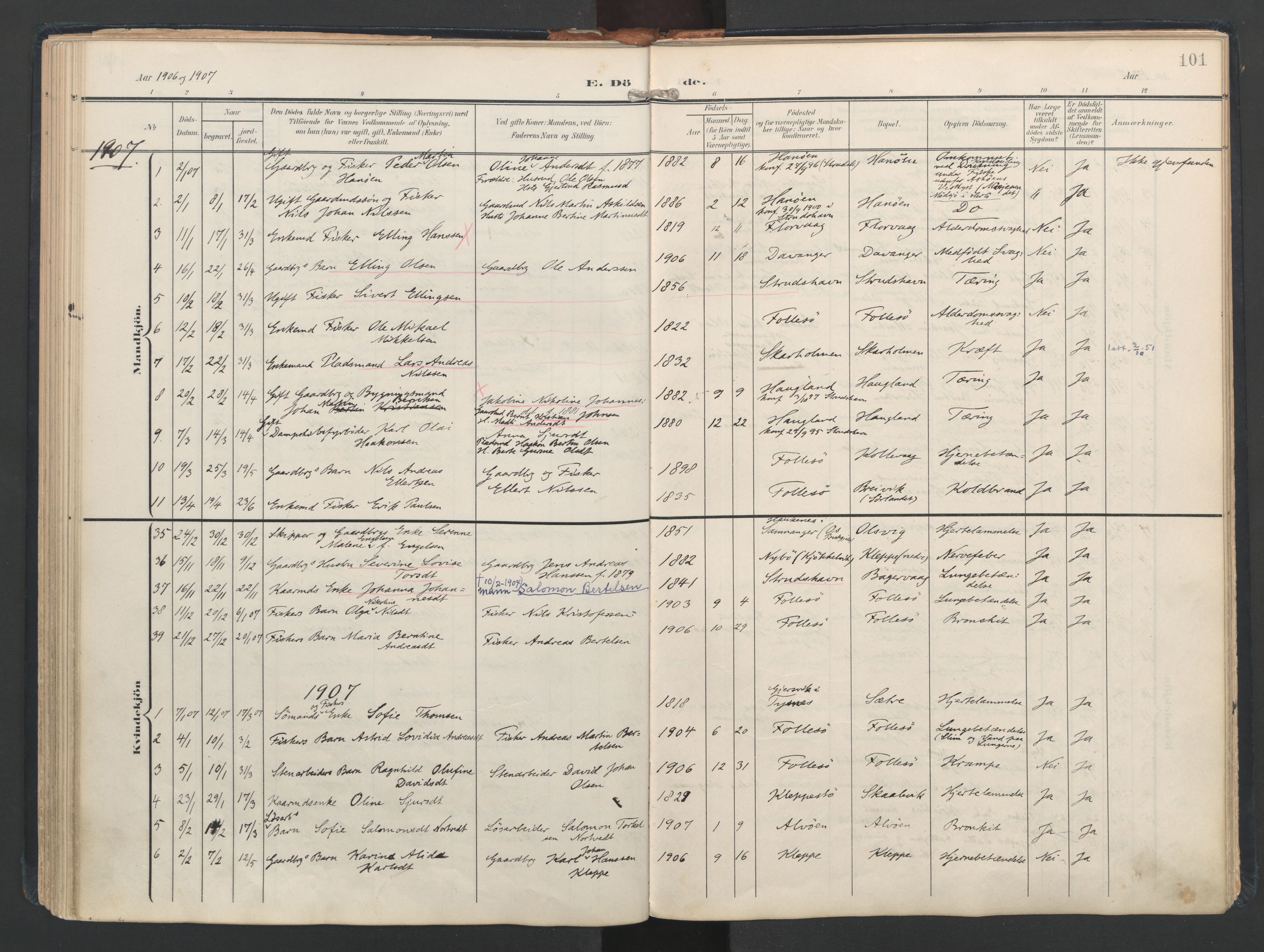 Askøy Sokneprestembete, AV/SAB-A-74101/H/Ha/Haa/Haad/L0001: Ministerialbok nr. D 1, 1902-1916, s. 101