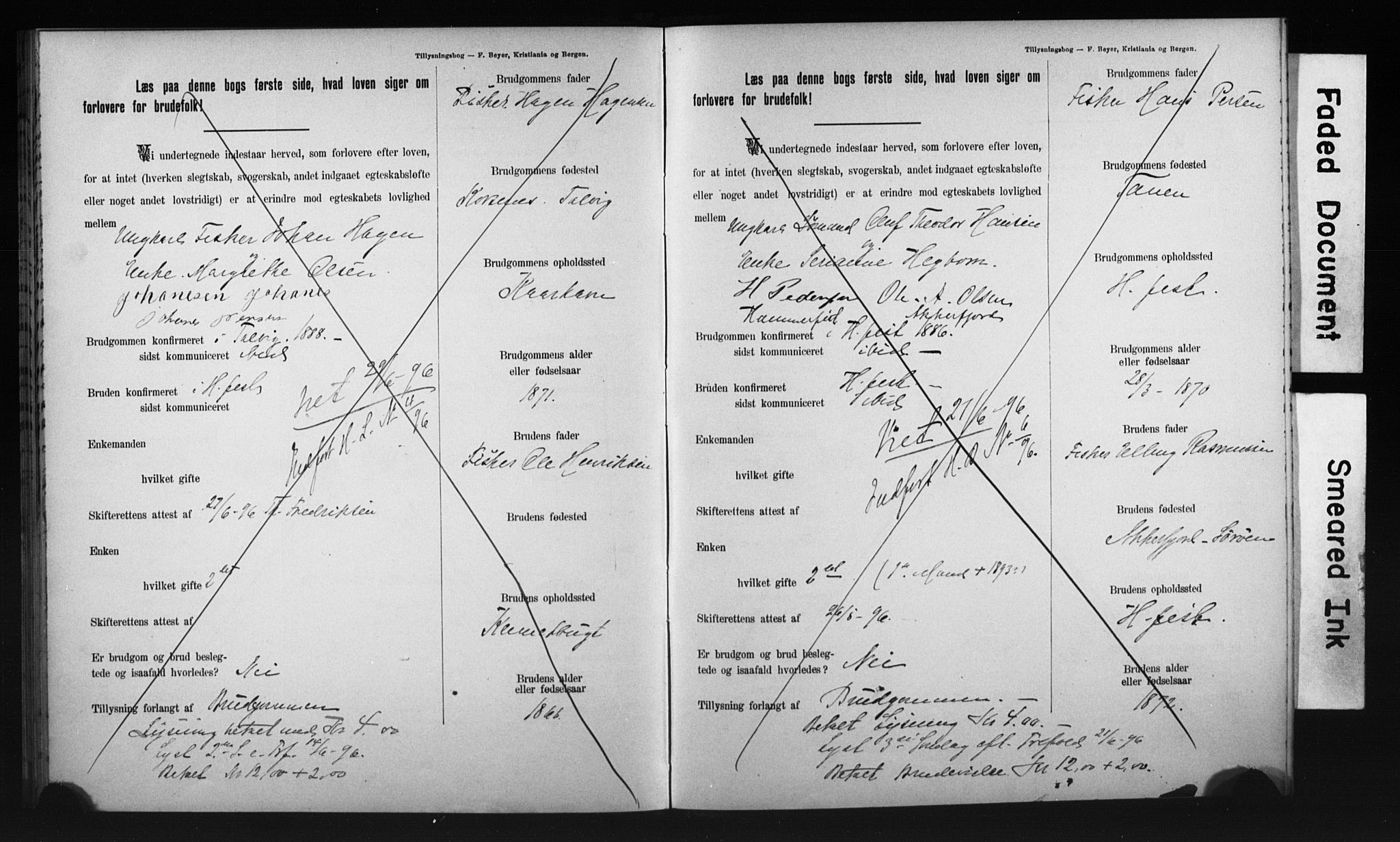 Hammerfest sokneprestkontor, AV/SATØ-S-1347/I/Ib/L0070/0003: Lysningsprotokoll nr. 70.3, 1893-1896