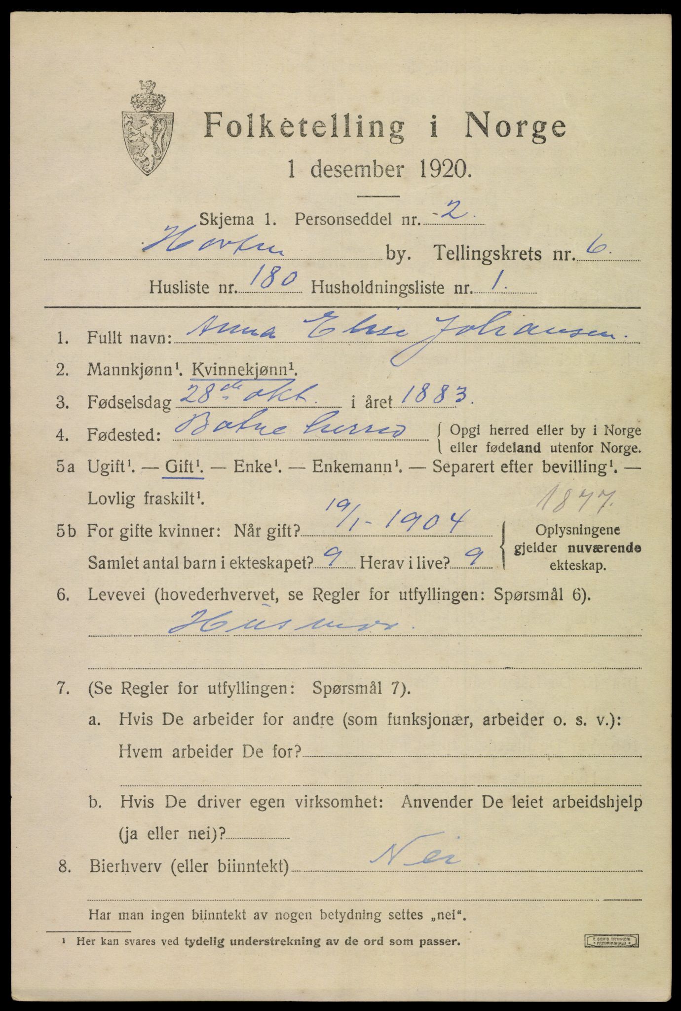 SAKO, Folketelling 1920 for 0703 Horten kjøpstad, 1920, s. 25427