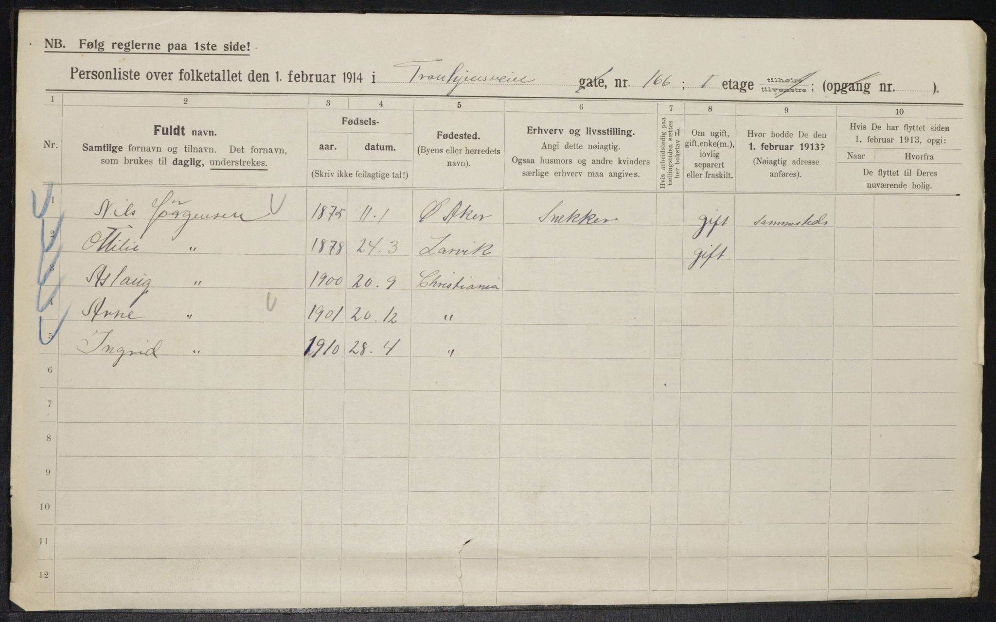 OBA, Kommunal folketelling 1.2.1914 for Kristiania, 1914, s. 118177