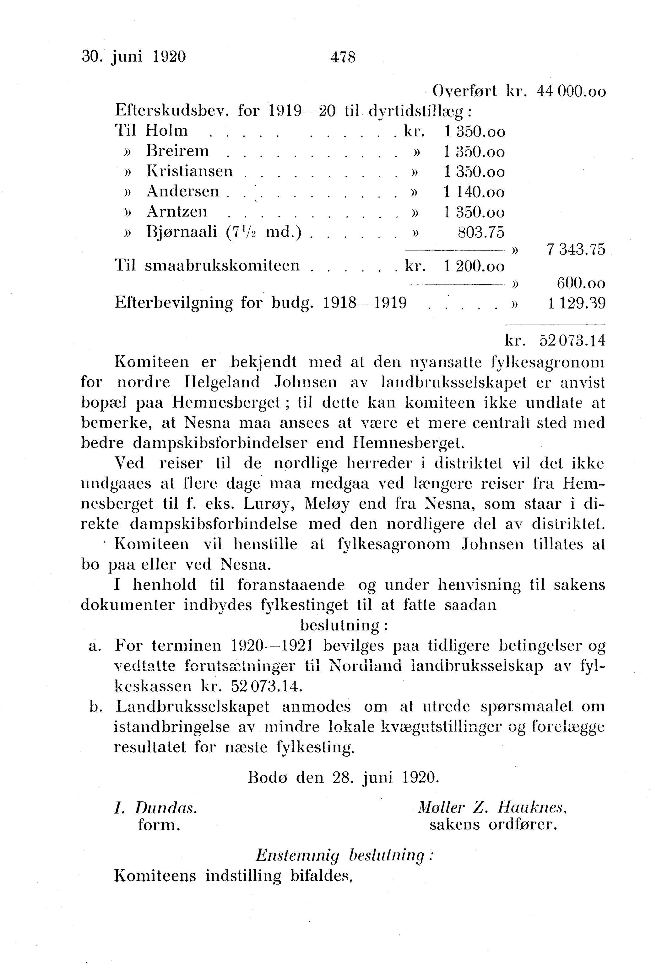 Nordland Fylkeskommune. Fylkestinget, AIN/NFK-17/176/A/Ac/L0043: Fylkestingsforhandlinger 1920, 1920