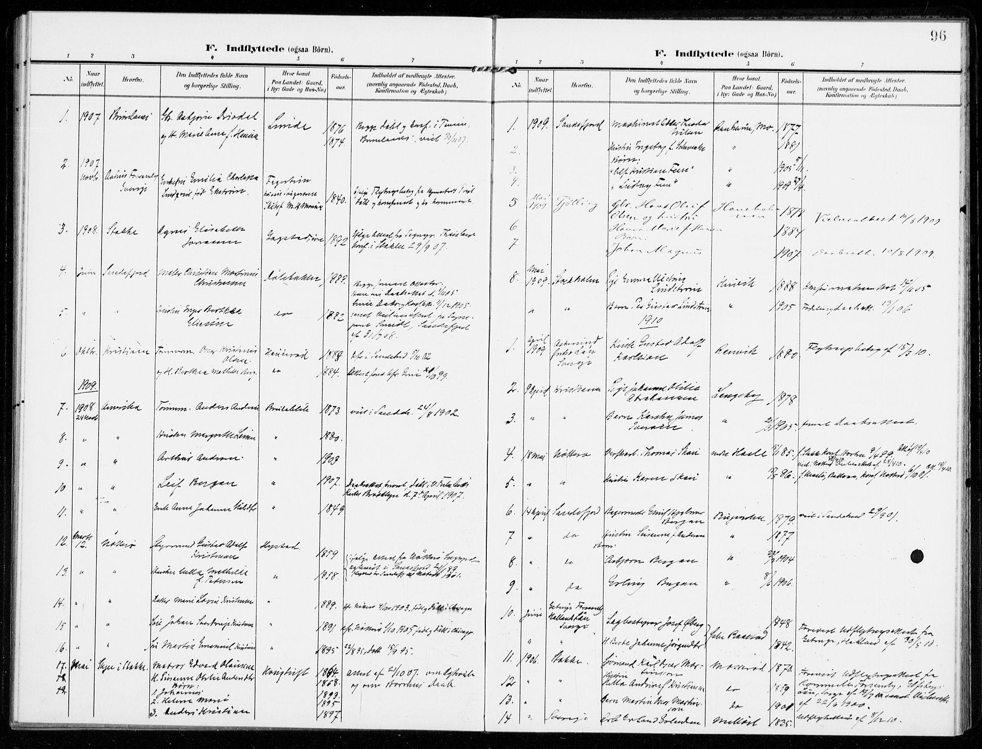 Sandar kirkebøker, AV/SAKO-A-243/F/Fa/L0019: Ministerialbok nr. 19, 1908-1914, s. 96