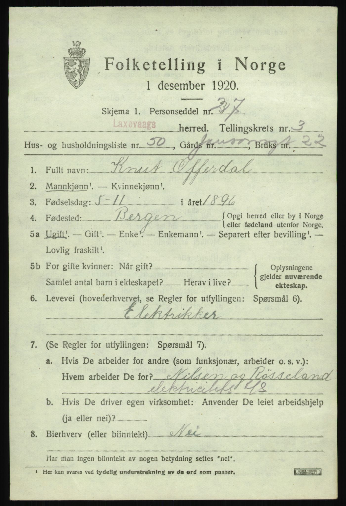 SAB, Folketelling 1920 for 1248 Laksevåg herred, 1920, s. 9494