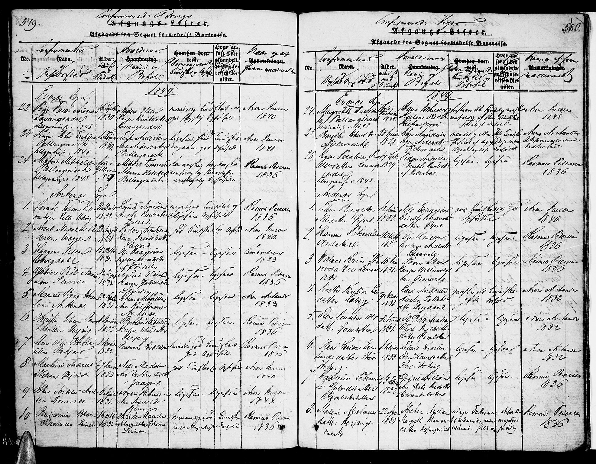 Ministerialprotokoller, klokkerbøker og fødselsregistre - Nordland, AV/SAT-A-1459/863/L0894: Ministerialbok nr. 863A06, 1821-1851, s. 579-580