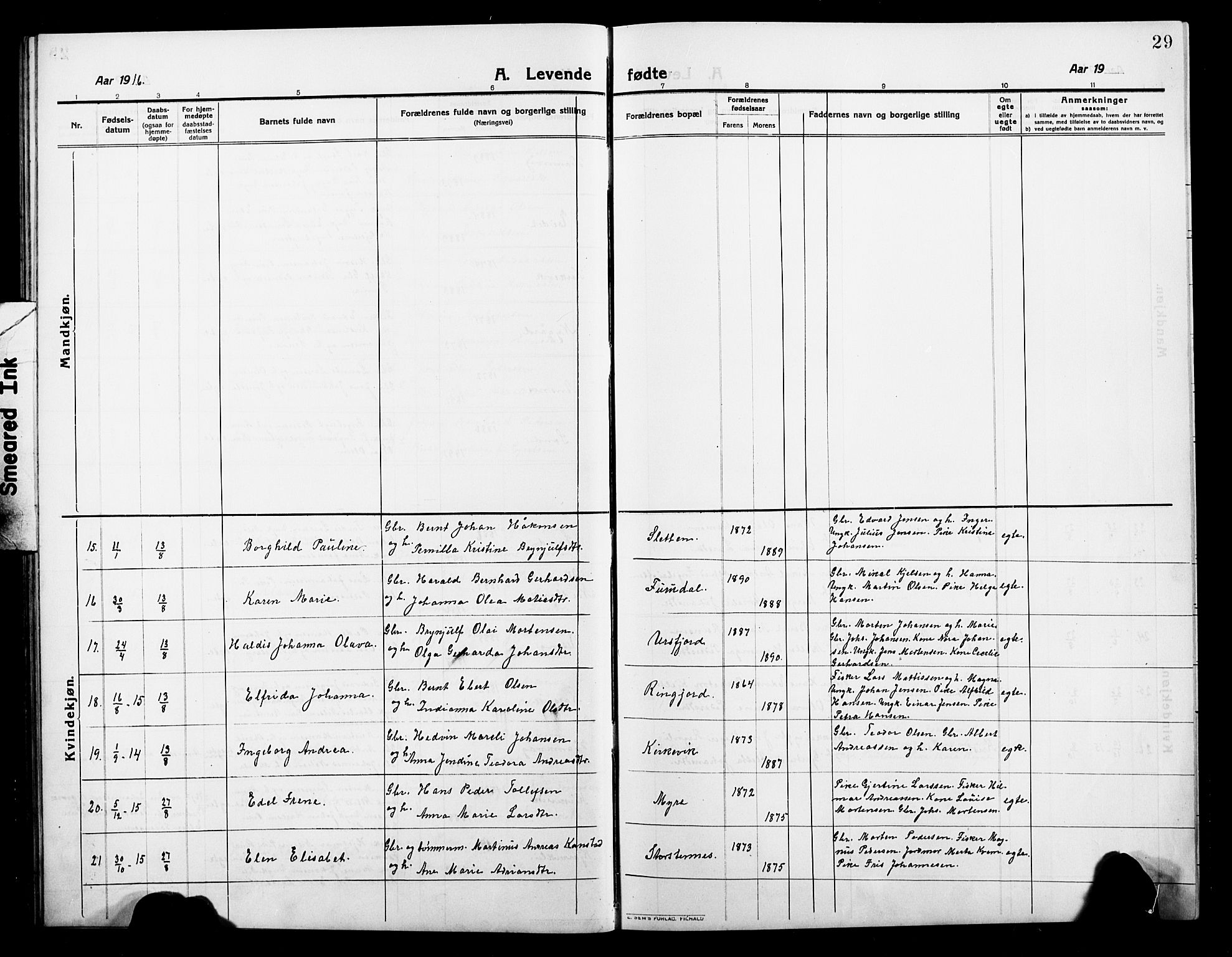 Balsfjord sokneprestembete, AV/SATØ-S-1303/G/Ga/L0004klokker: Klokkerbok nr. 4, 1910-1926, s. 29