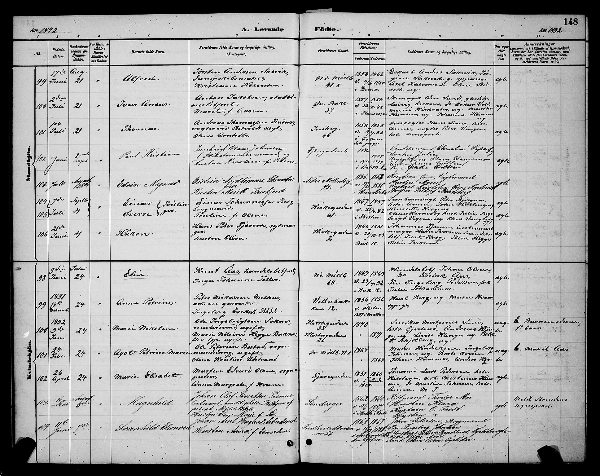 Ministerialprotokoller, klokkerbøker og fødselsregistre - Sør-Trøndelag, AV/SAT-A-1456/604/L0222: Klokkerbok nr. 604C05, 1886-1895, s. 148