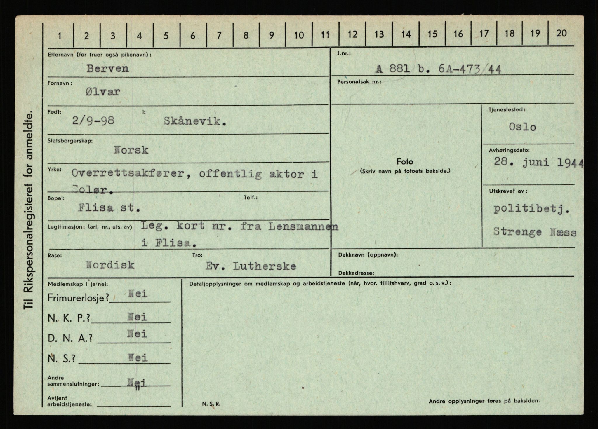 Statspolitiet - Hovedkontoret / Osloavdelingen, AV/RA-S-1329/C/Ca/L0002: Arneberg - Brand, 1943-1945, s. 3147