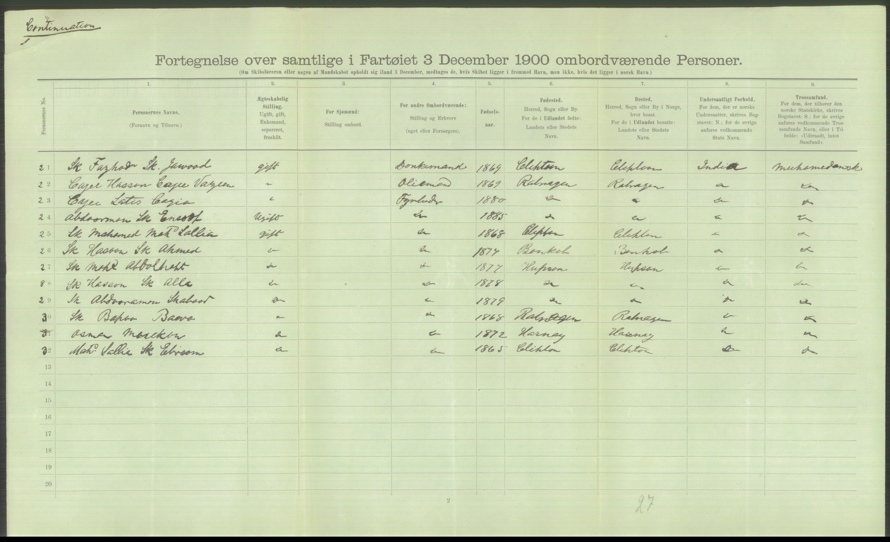 RA, Folketelling 1900 - skipslister med personlister for skip i norske havner, utenlandske havner og til havs, 1900, s. 5008