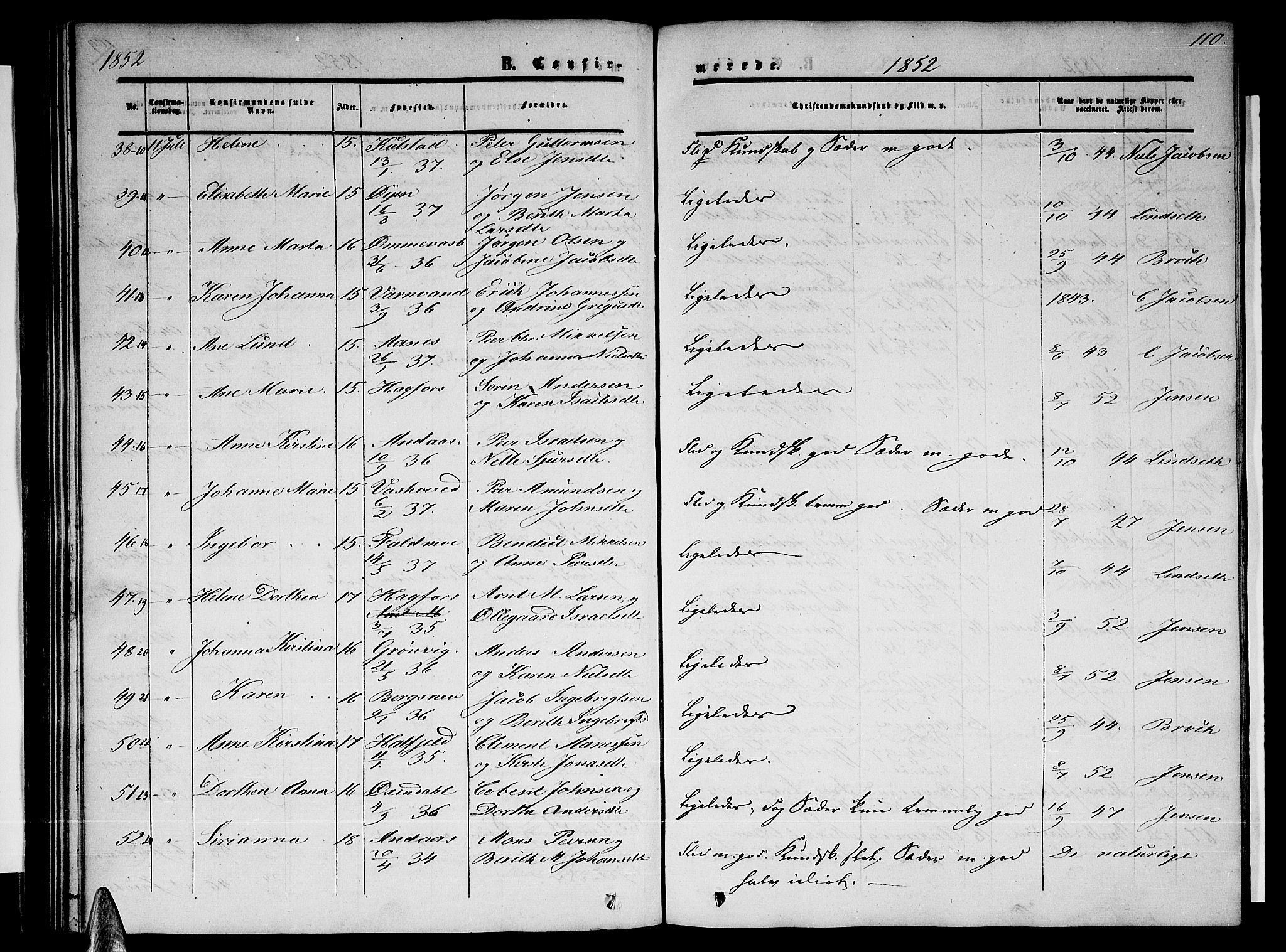 Ministerialprotokoller, klokkerbøker og fødselsregistre - Nordland, AV/SAT-A-1459/820/L0301: Klokkerbok nr. 820C03, 1851-1858, s. 110