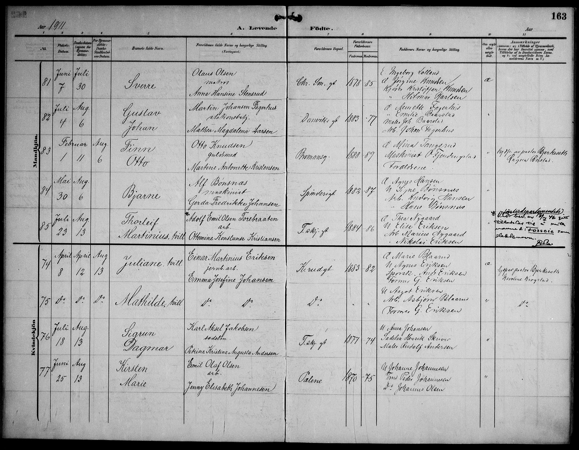 Strømsø kirkebøker, AV/SAKO-A-246/F/Fa/L0026: Ministerialbok nr. I 26, 1905-1914, s. 163