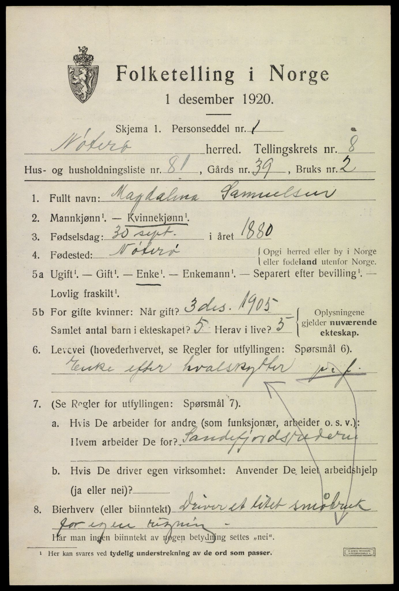 SAKO, Folketelling 1920 for 0722 Nøtterøy herred, 1920, s. 11127