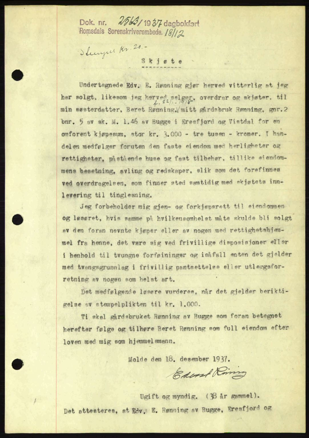 Romsdal sorenskriveri, SAT/A-4149/1/2/2C: Pantebok nr. A4, 1937-1938, Dagboknr: 2563/1937