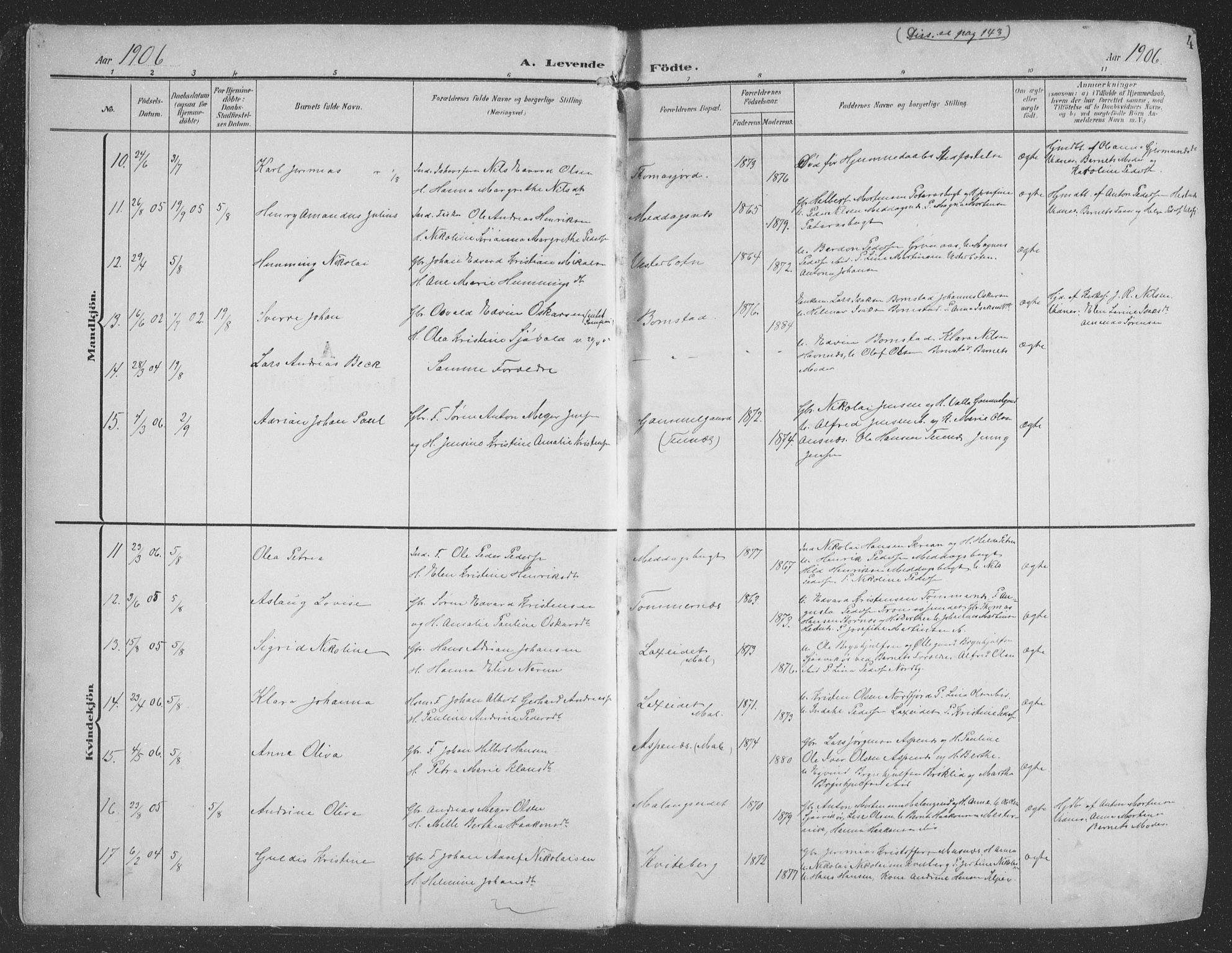 Balsfjord sokneprestembete, AV/SATØ-S-1303/G/Gab/L0009klokker: Klokkerbok nr. 9, 1906-1920, s. 4