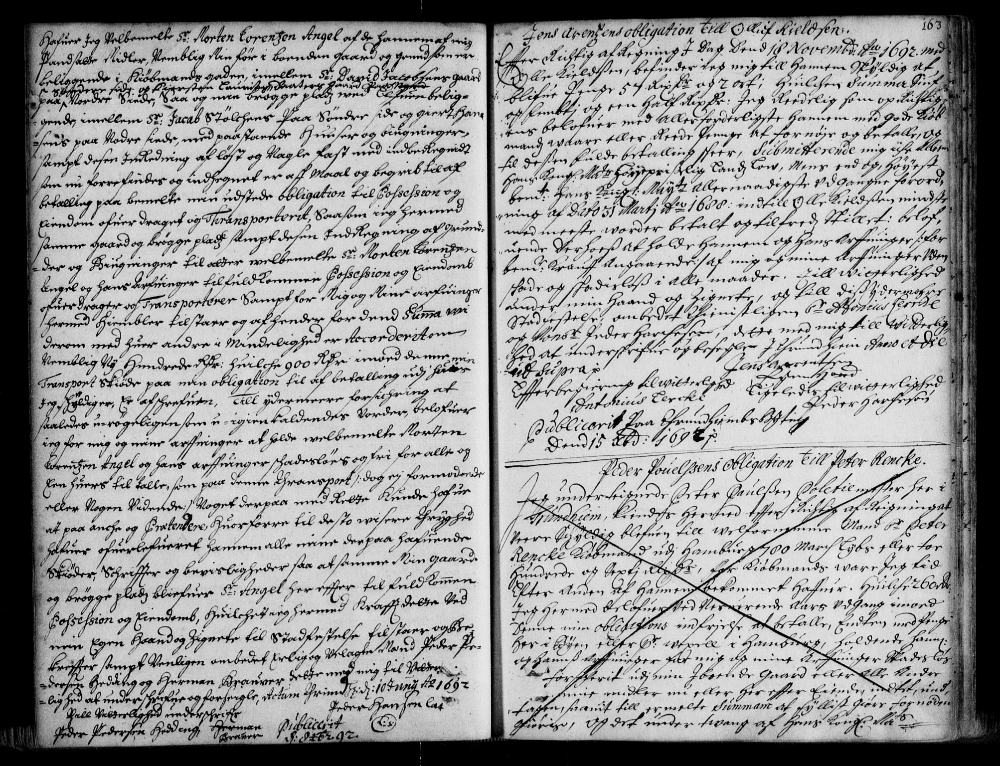 Trondheim byfogd, AV/SAT-A-0003/1/2/2C/L0003: Pantebok nr. 1a, 1688-1700, s. 163