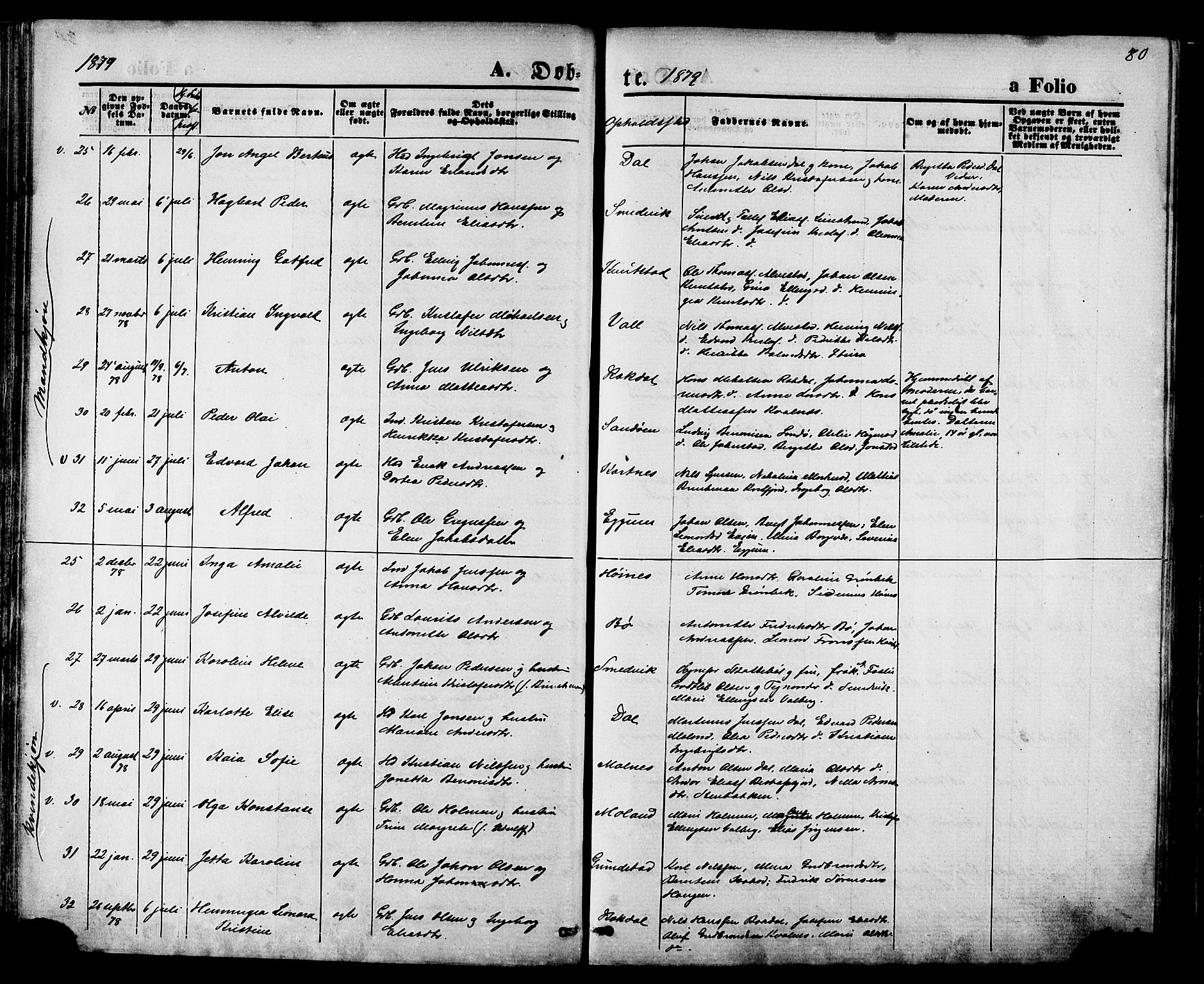 Ministerialprotokoller, klokkerbøker og fødselsregistre - Nordland, SAT/A-1459/880/L1132: Ministerialbok nr. 880A06, 1869-1887, s. 80